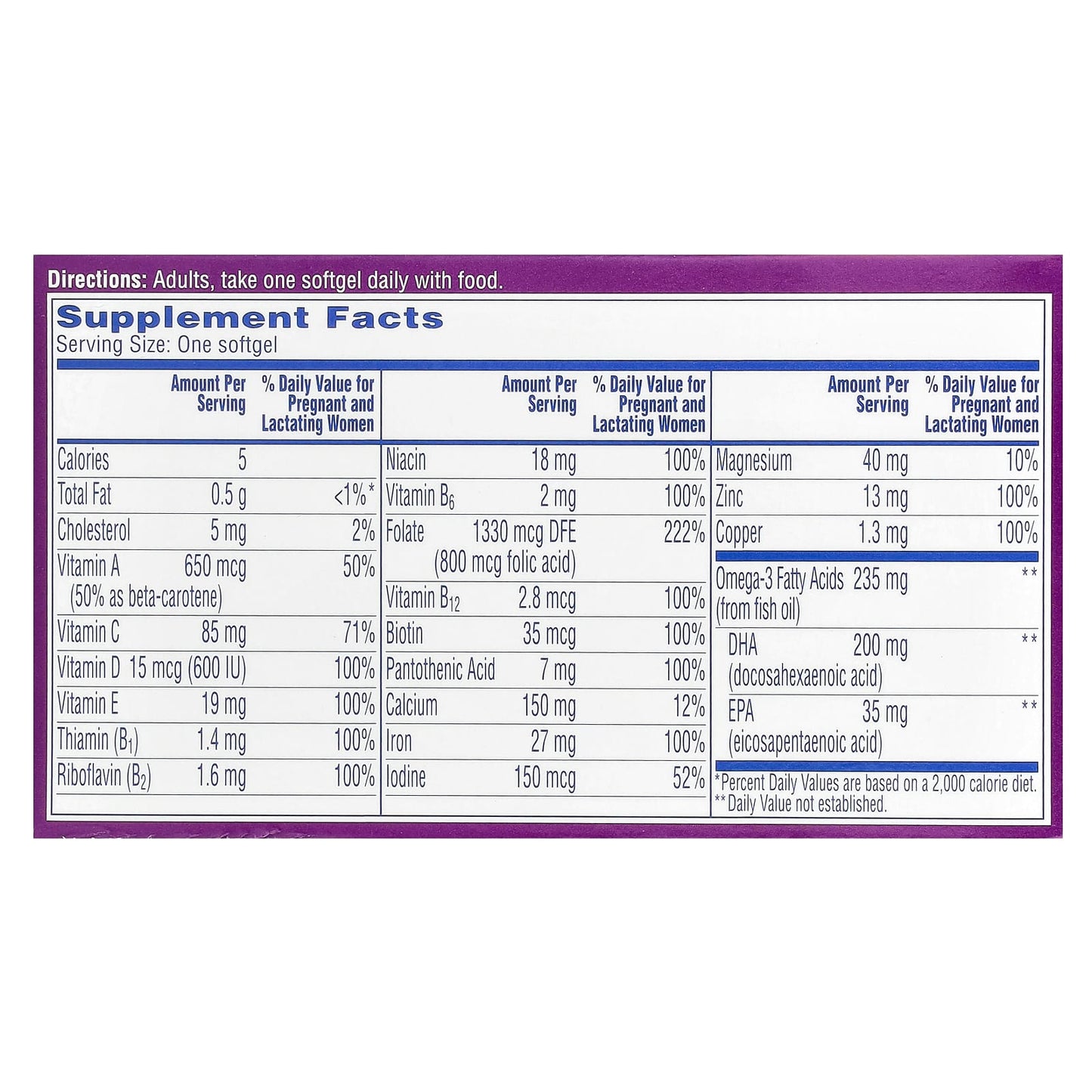 One-A-Day, Prenatal 1 with Folic Acid, DHA & Iron, Multivitamin/Multimineral Supplement, 30 Softgels - Image 2