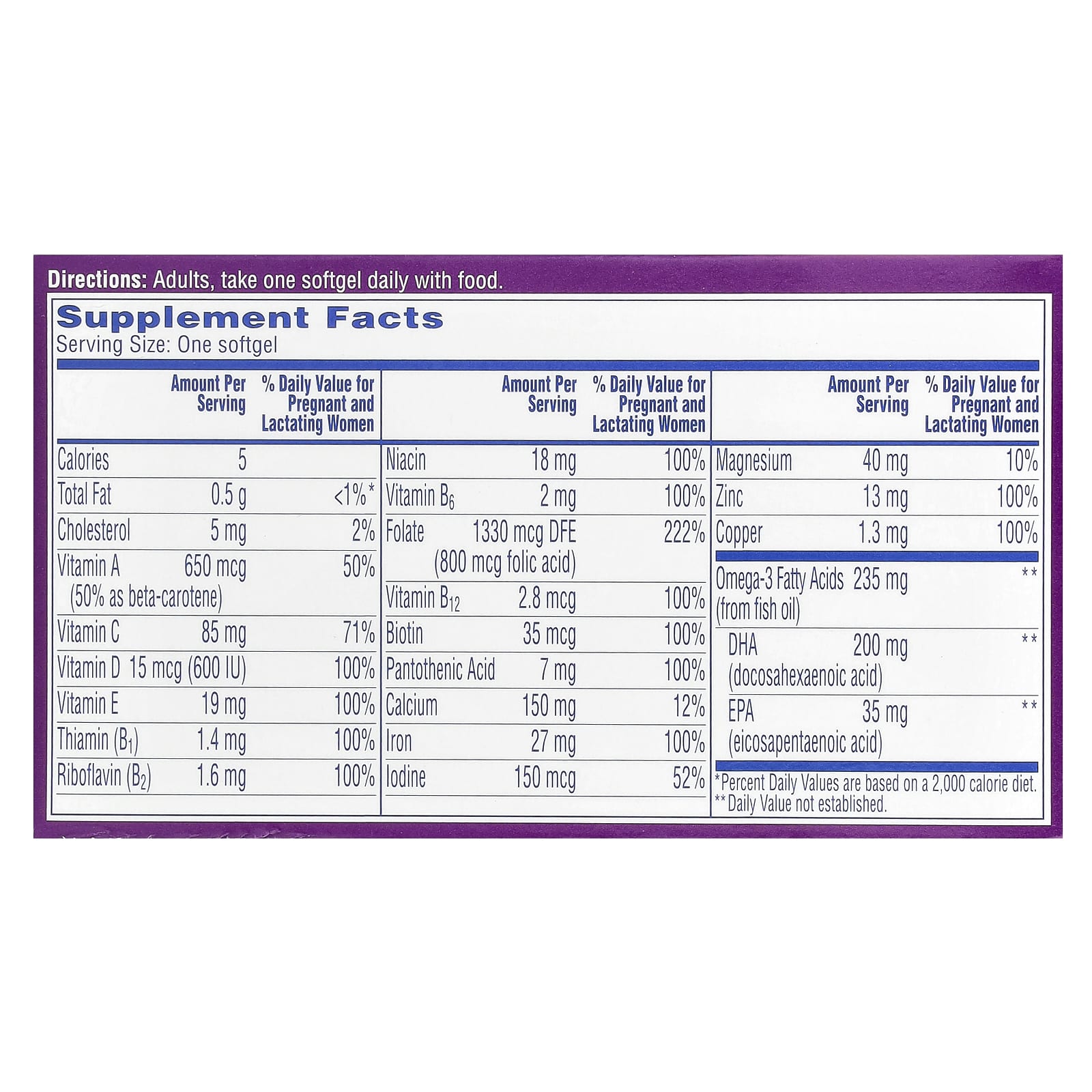 One-A-Day, Prenatal 1 with Folic Acid, DHA & Iron, Multivitamin/Multimineral Supplement, 30 Softgels - Image 2
