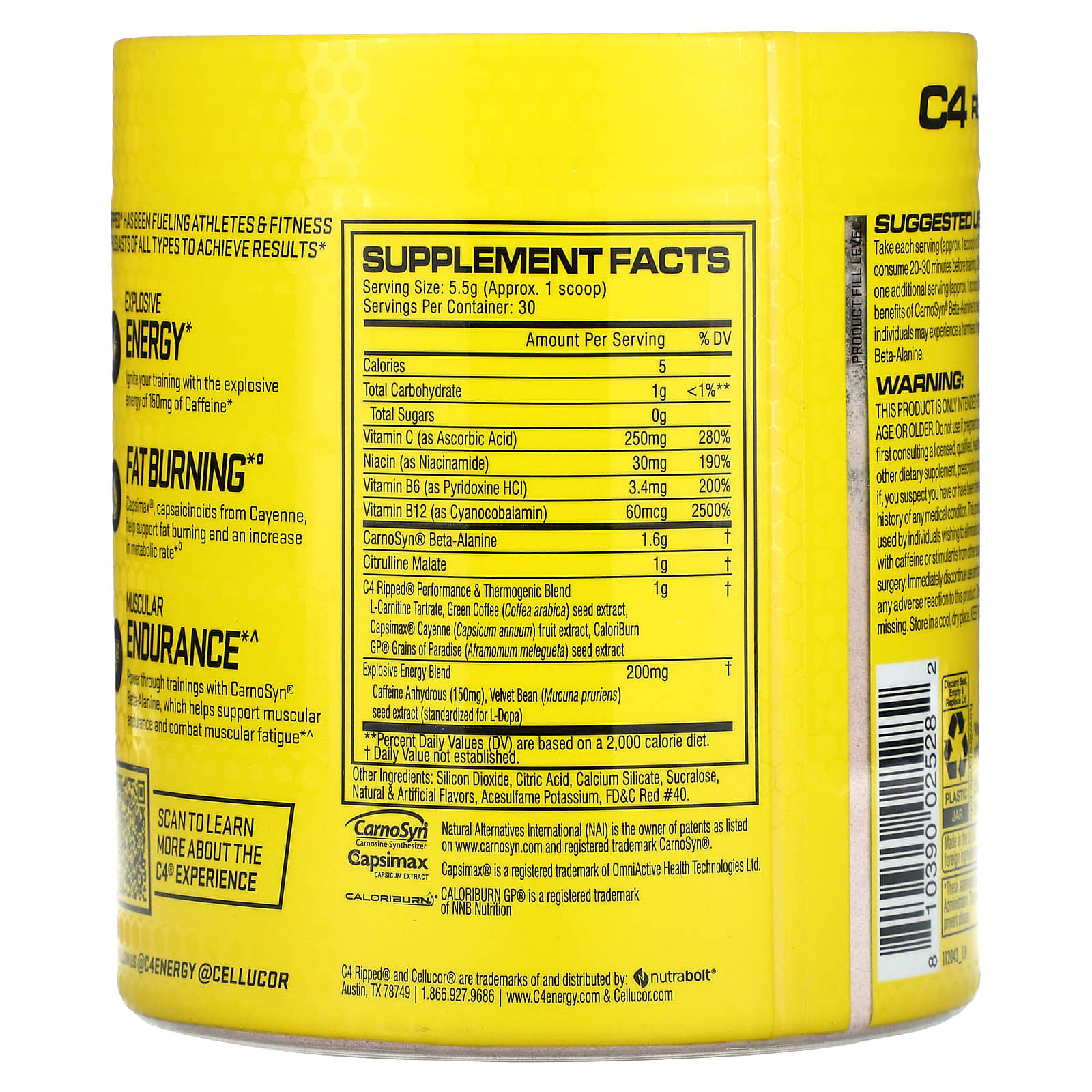C4 Ripped Fruit Punch Pre-Workout for Energy & Fat Burning - Image 2