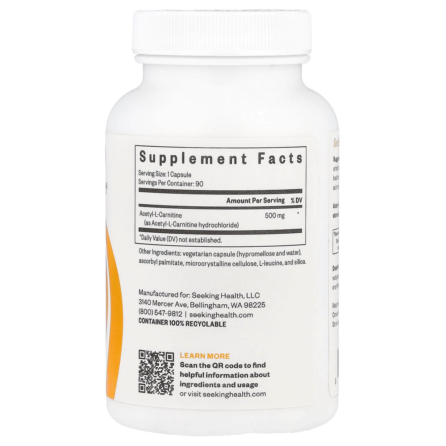 Seeking Health, Acetyl-L-Carnitine, 500 mg, 90 Capsules - Image 2
