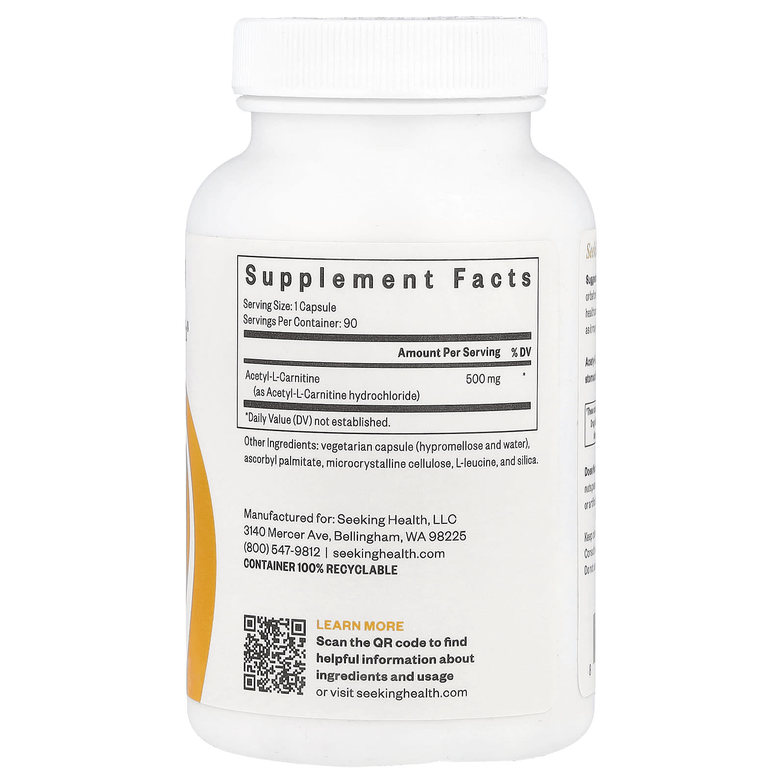 Seeking Health, Acetyl-L-Carnitine, 500 mg, 90 Capsules - Image 2