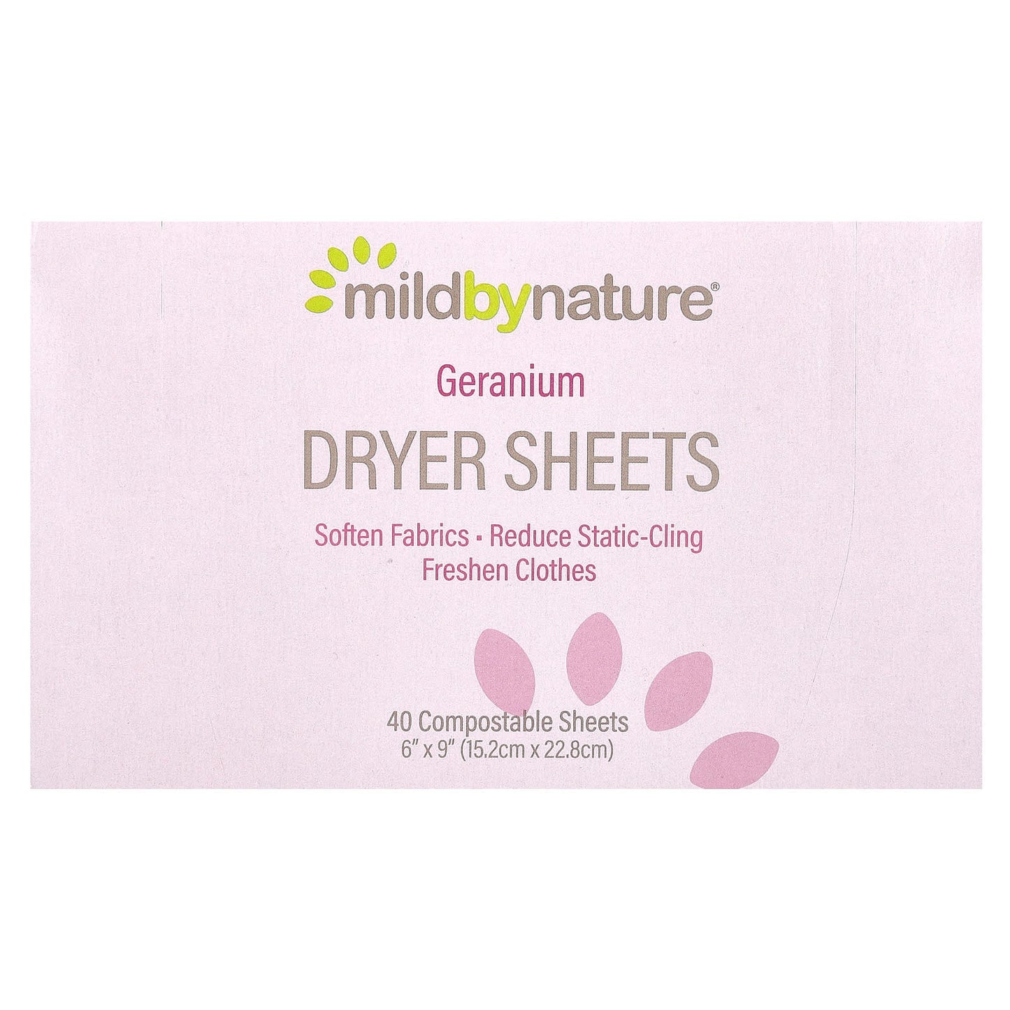 Geranium Scent Dryer Sheets by Mild By Nature - 40 Sheets - Image 1