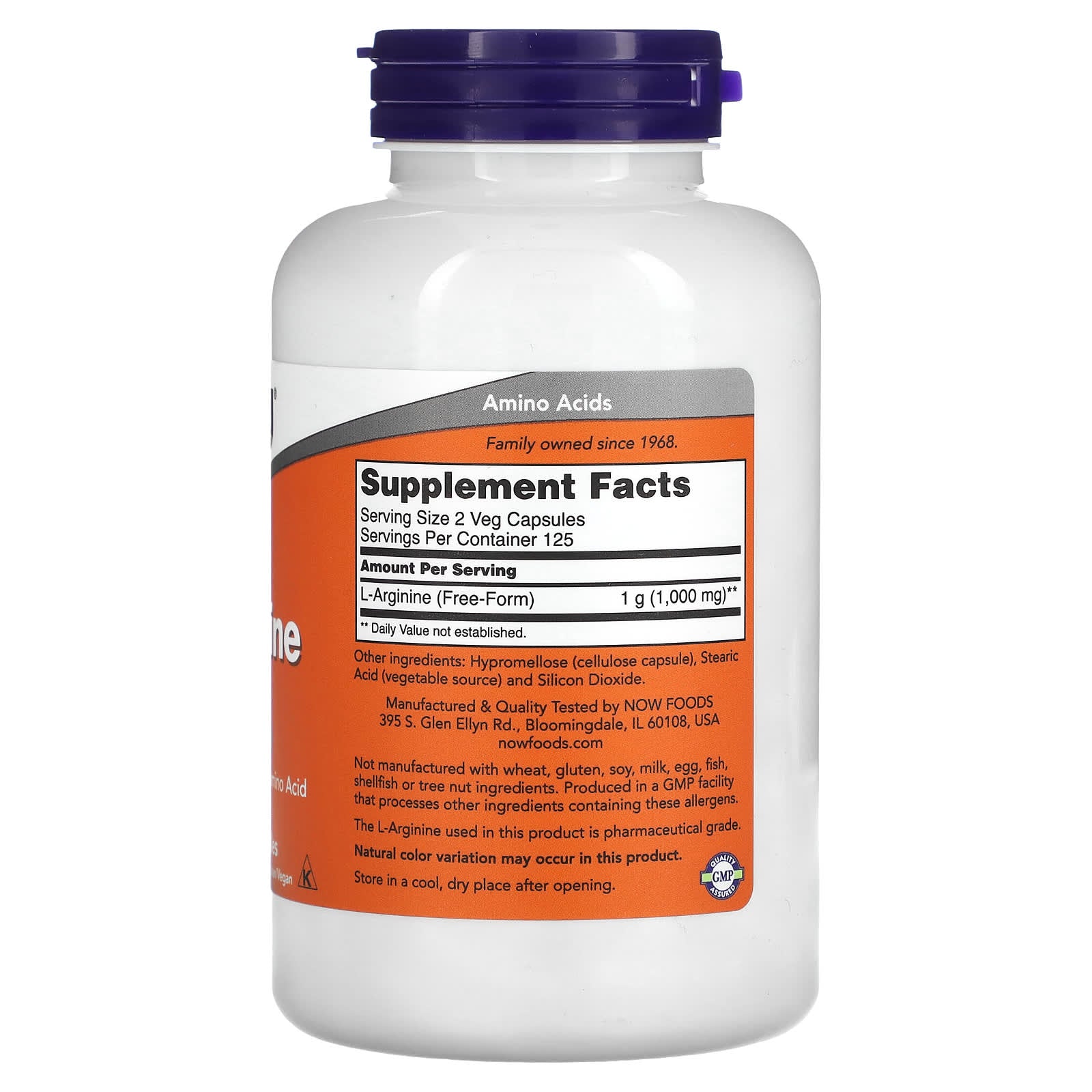 NOW Foods, L-Arginine, 500 mg, 250 Veg Capsules - Image 2