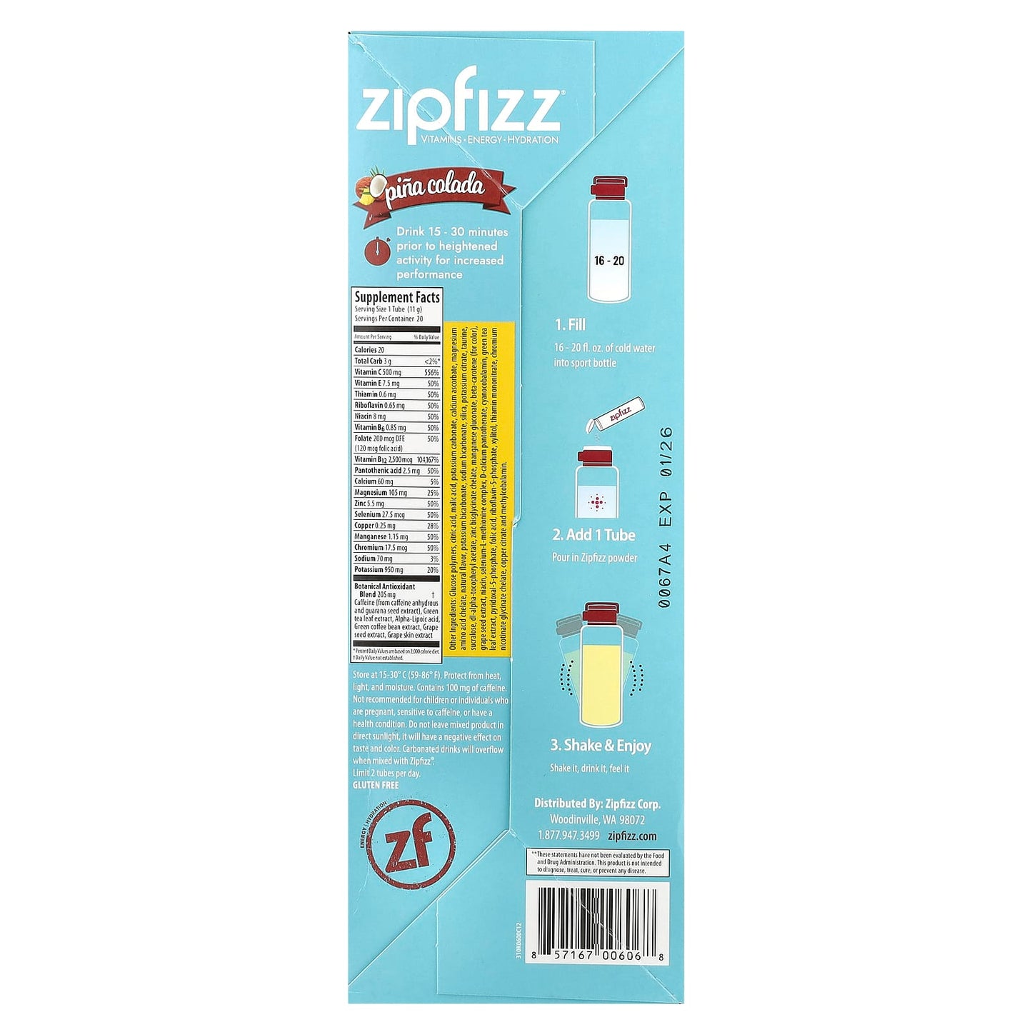Zipfizz, Pina Colada, 20 Tubes, 0.39 oz (11 g) Each - Image 2