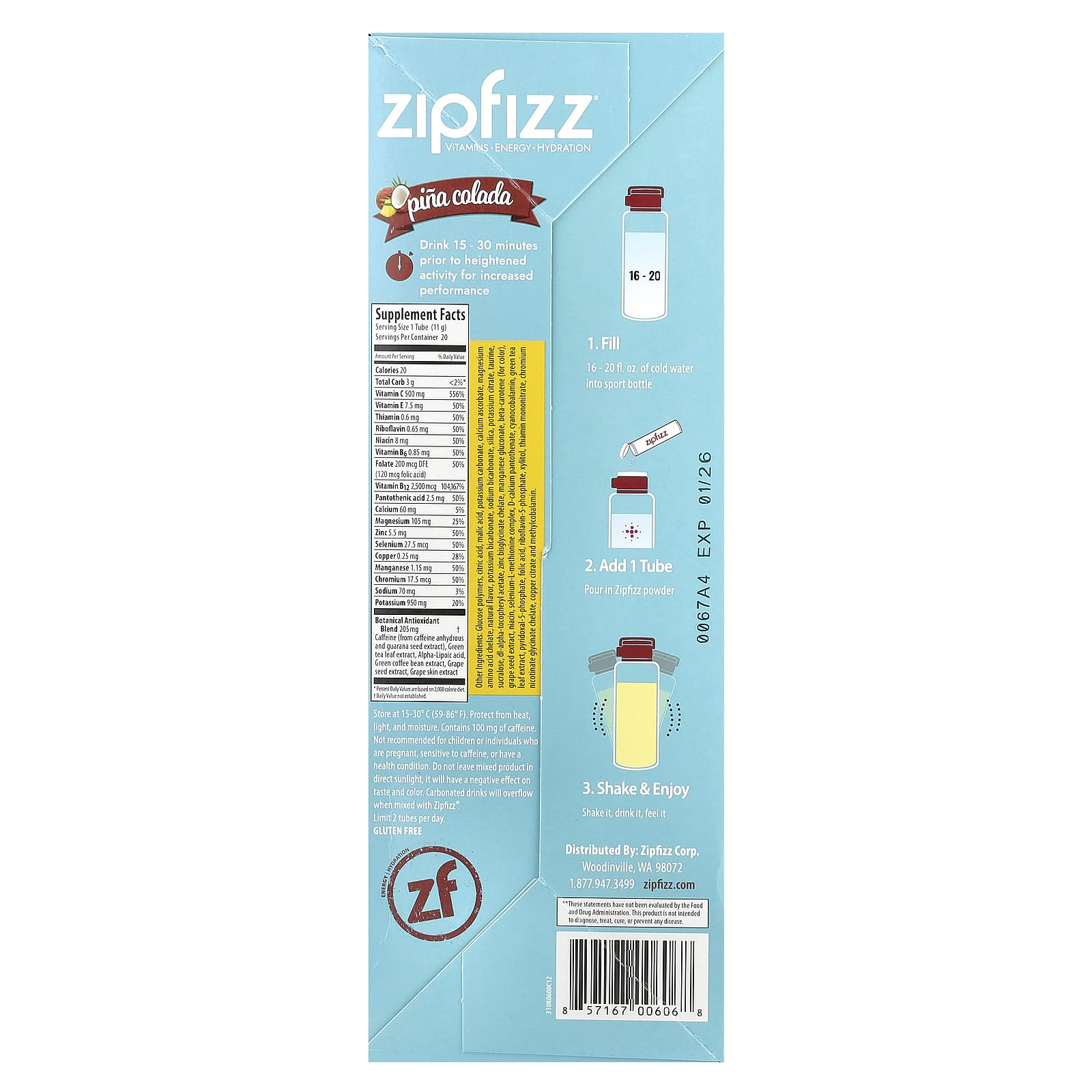 Zipfizz, Pina Colada, 20 Tubes, 0.39 oz (11 g) Each - Image 2