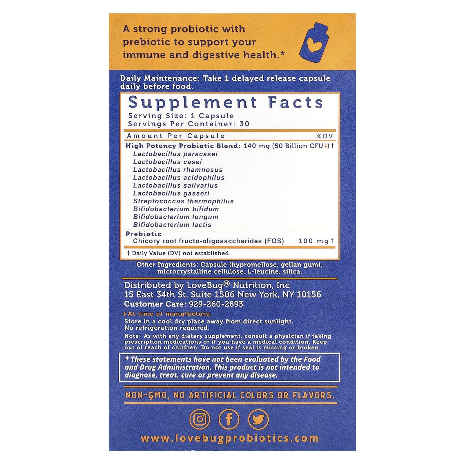 LoveBug Probiotics, Advanced Strength Daily Probiotic, 50 Billion CFU, 30 Count - Image 2