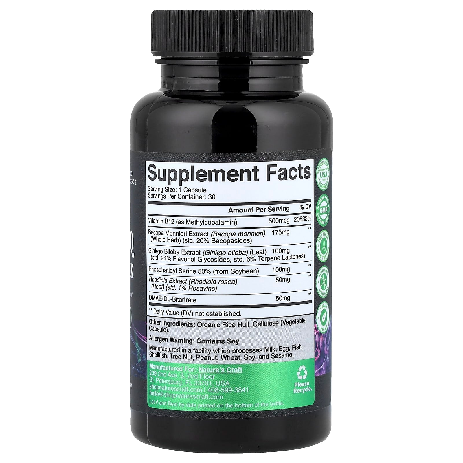 Nature's Craft, Brain + IQ Complex, 30 Capsules - Image 2
