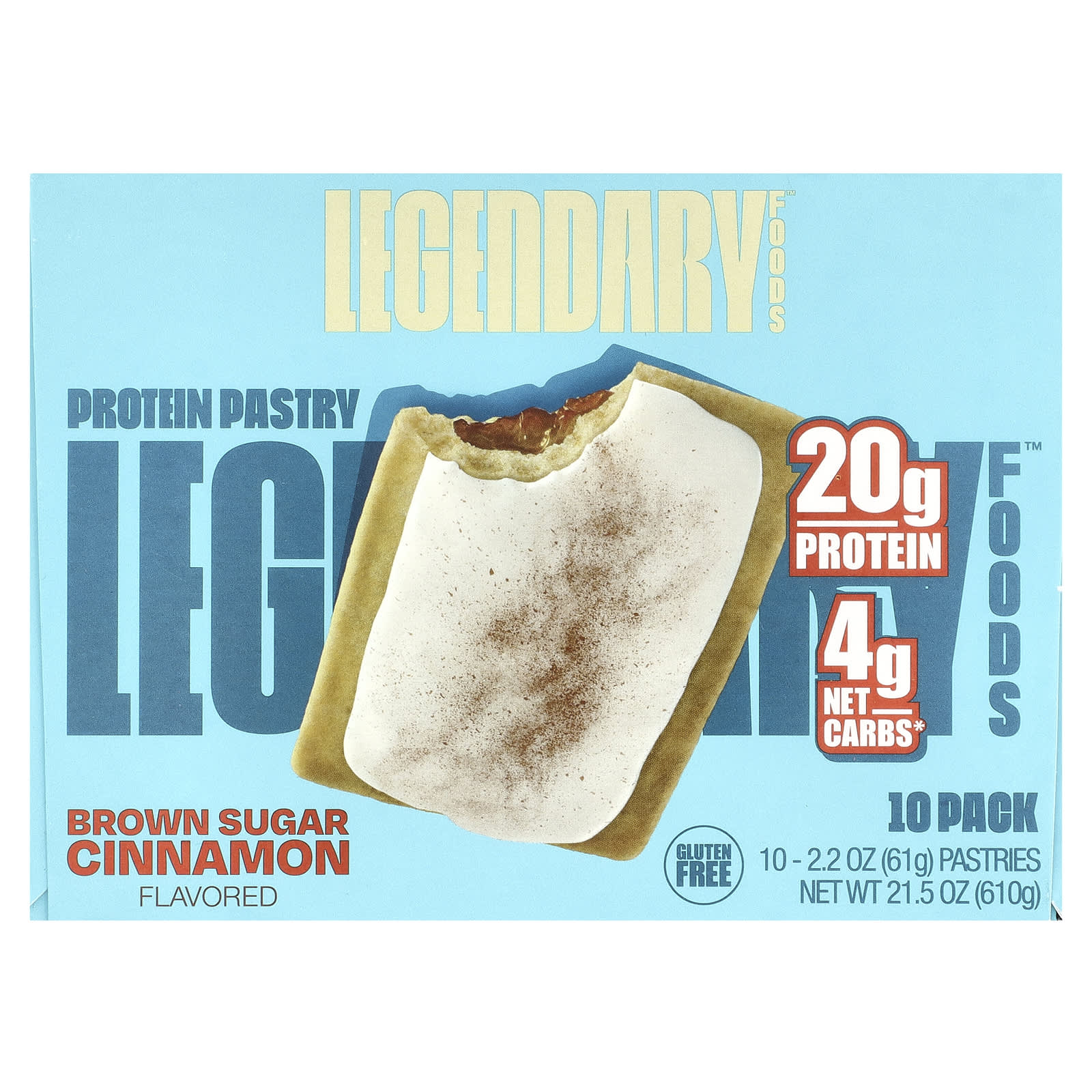 Legendary Foods, Protein Pastry, Brown Sugar Cinnamon, 10 Pack, 2.2 oz (61 g) Each - Image 1