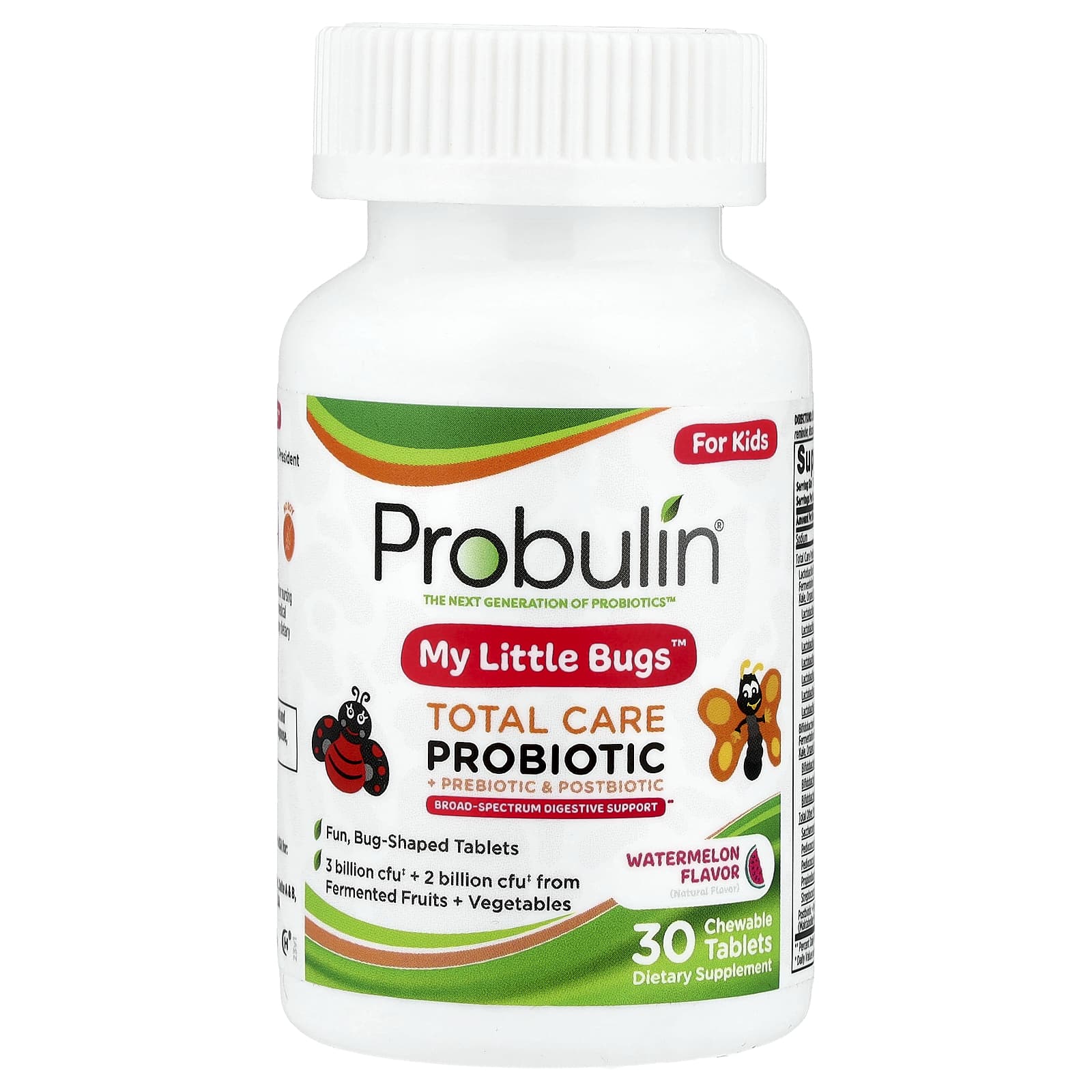 Probulin, For Kids, My Little Bugs™, Total Care Probiotic + Prebiotic & Postbiotic, Watermelon, 30 Chewable Tablets - Image 1