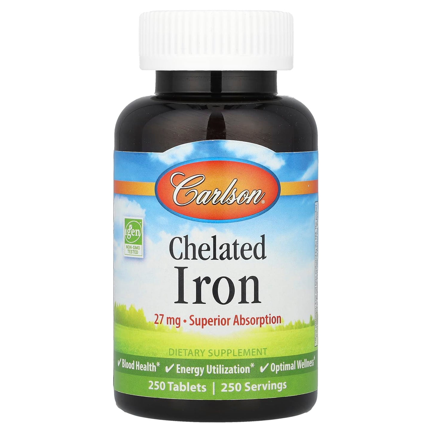 Carlson Chelated Iron Supplement for Energy & Blood Health - 27mg, 250 Tablets - Image 1