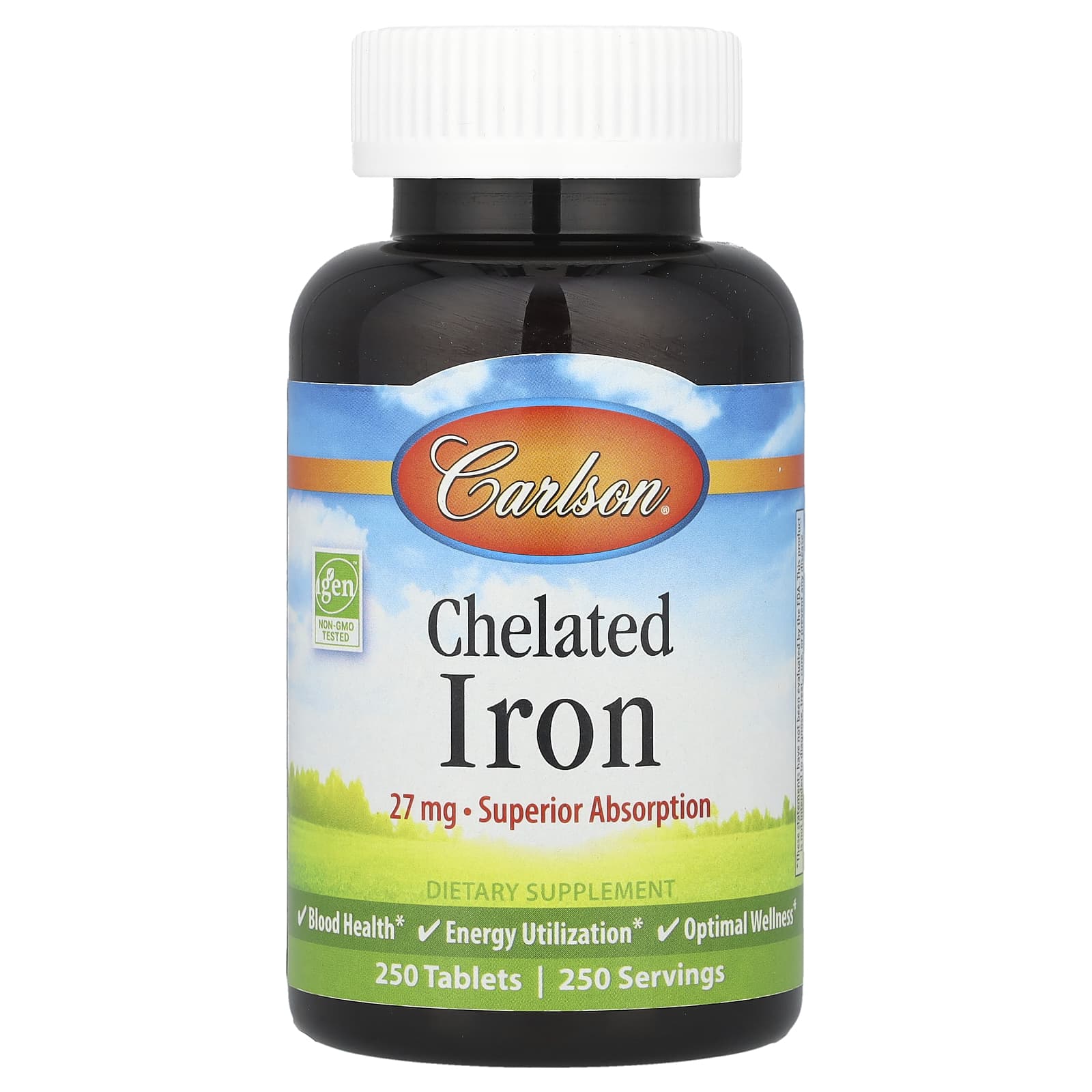 Carlson Chelated Iron Supplement for Energy & Blood Health - 27mg, 250 Tablets - Image 1