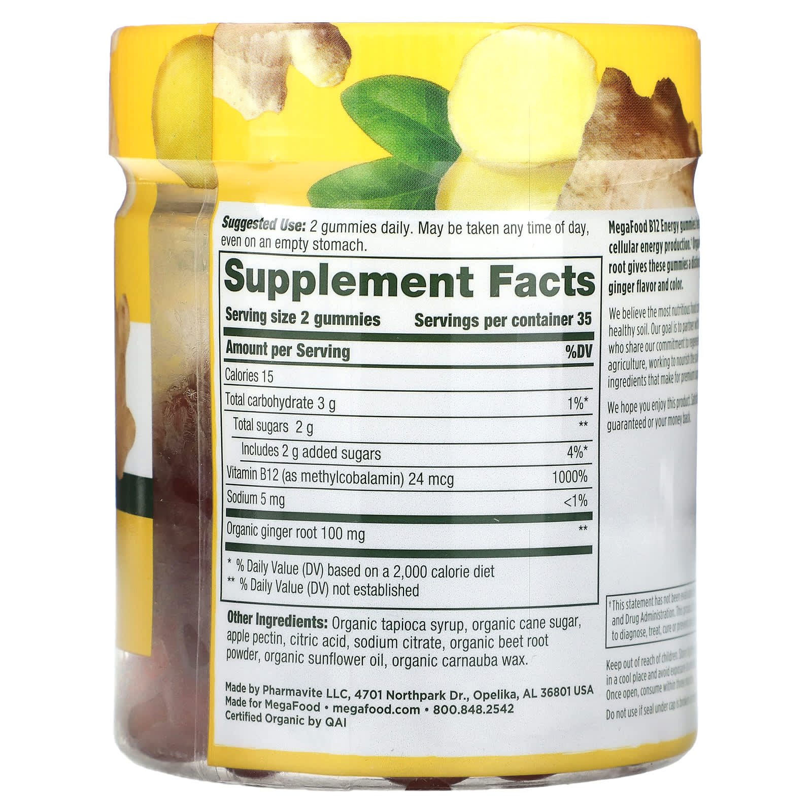 MegaFood, B12 Energy, Ginger, 70 Gummies - Image 2