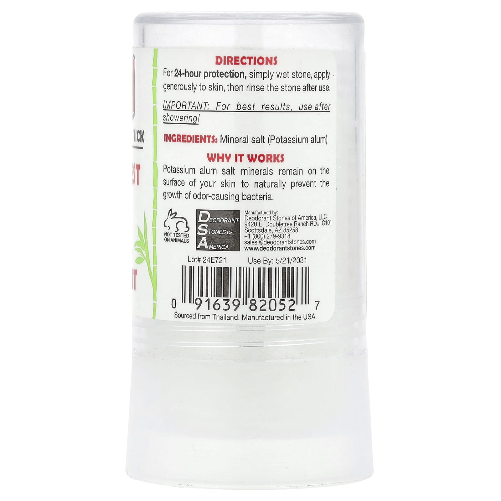 Thai Deodorant Stone, Thai Crystal Deodorant Stick, 4.25 oz (120 g) - Image 2