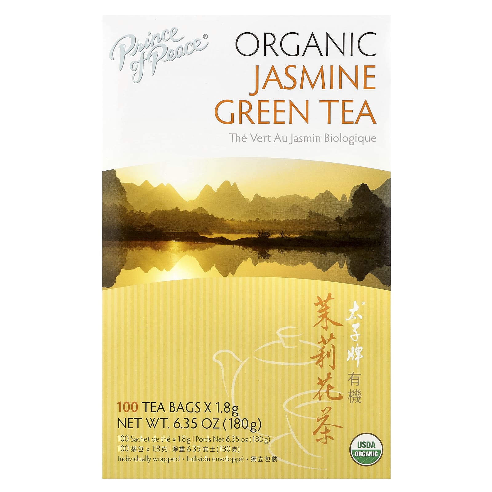 Prince of Peace, Organic, Jasmine Green Tea, 100 Tea Bags, 6.35 oz (180 g) - Image 1