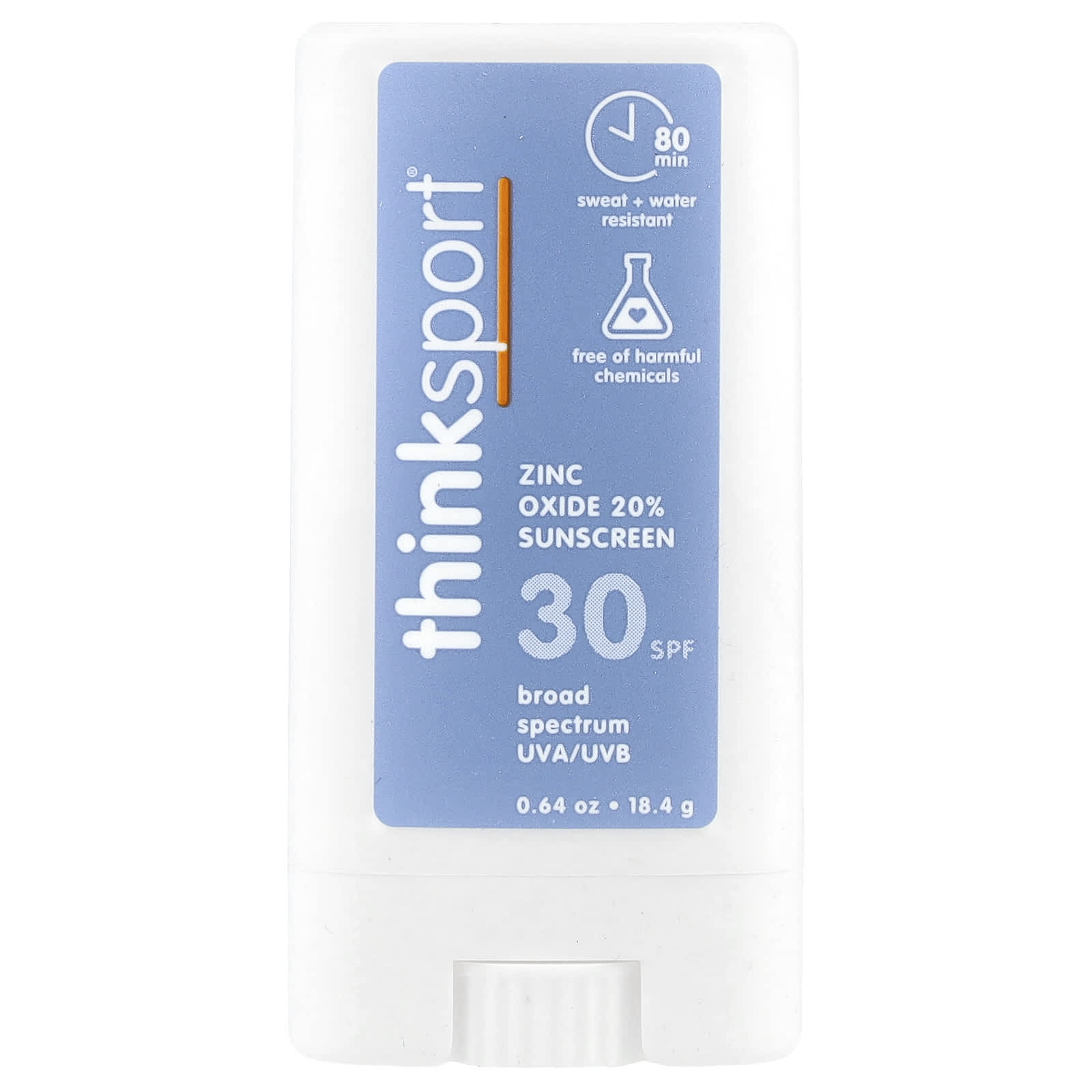 think, Sport®, Zinc Oxide 20% Sunscreen Stick, SPF 30, Fragrance Free, 0.64 oz (18.4 g) - Image 1
