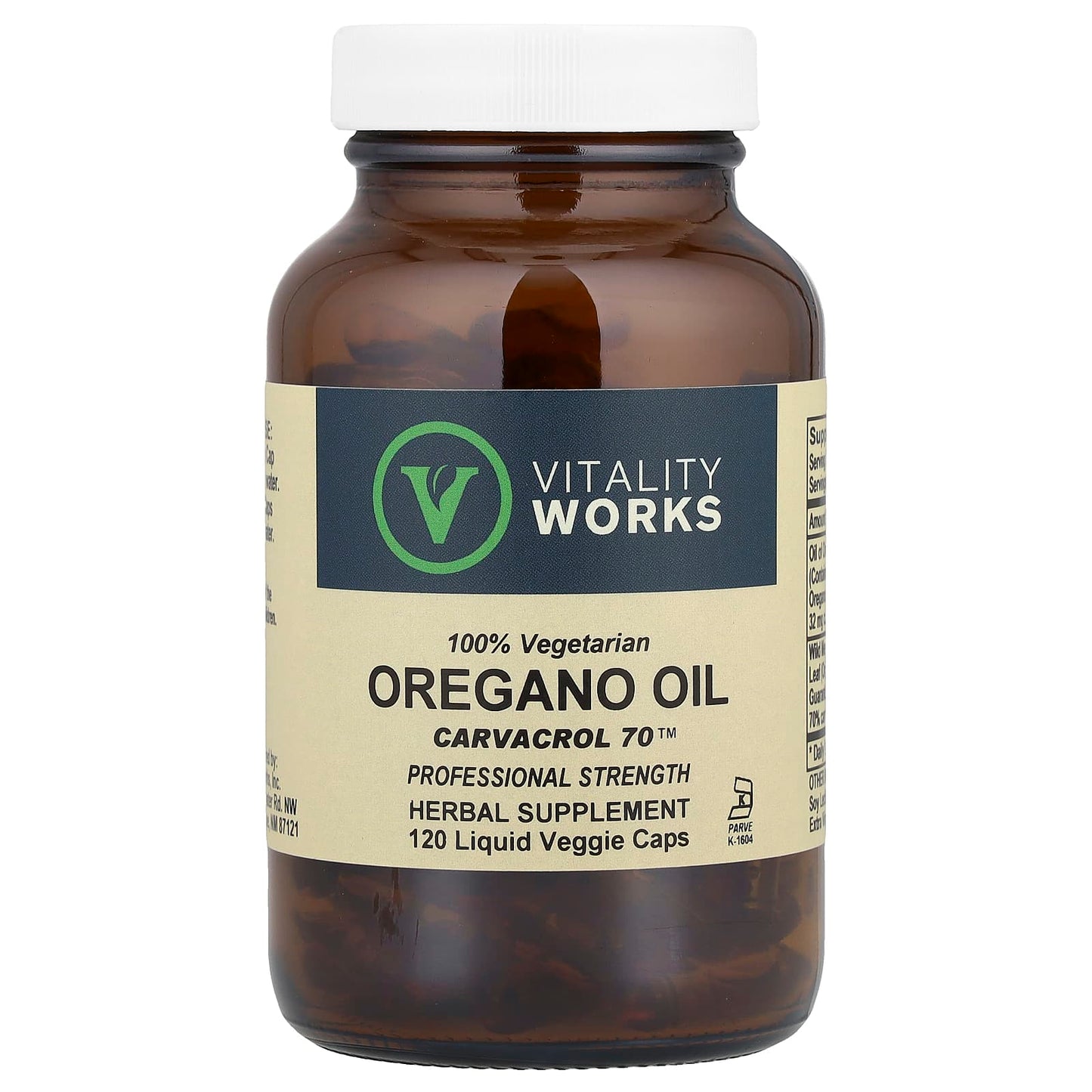 Vitality Works, Oregano Oil, Carvacrol 70™, 510 mg, 120 Liquid Veggie Caps - Image 1