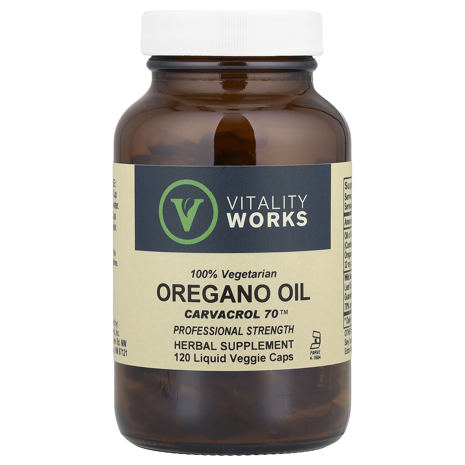 Vitality Works, Oregano Oil, Carvacrol 70™, 510 mg, 120 Liquid Veggie Caps - Image 1