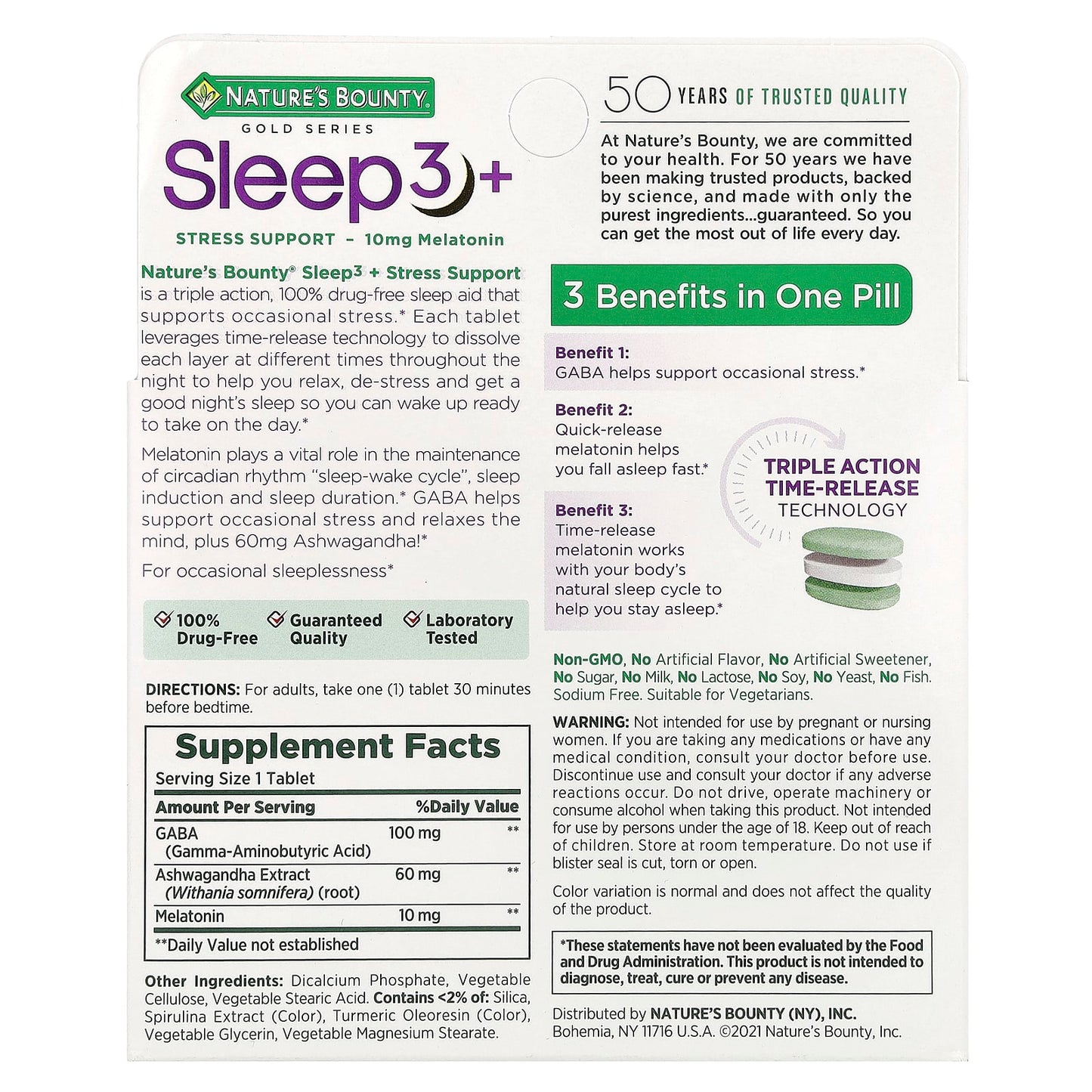 Nature's Bounty, Sleep 3 +, Stress Support, 56 Tri-Layered Tablets - Image 2