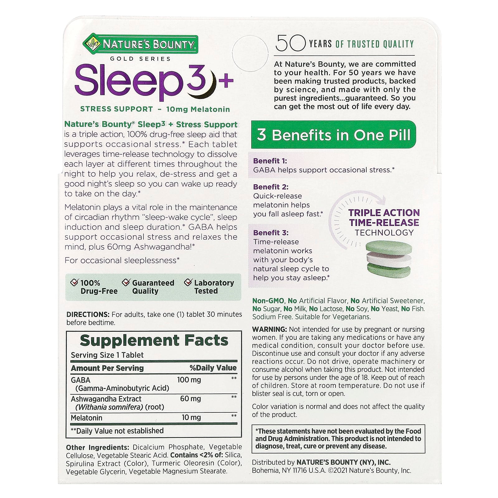 Nature's Bounty, Sleep 3 +, Stress Support, 56 Tri-Layered Tablets - Image 2