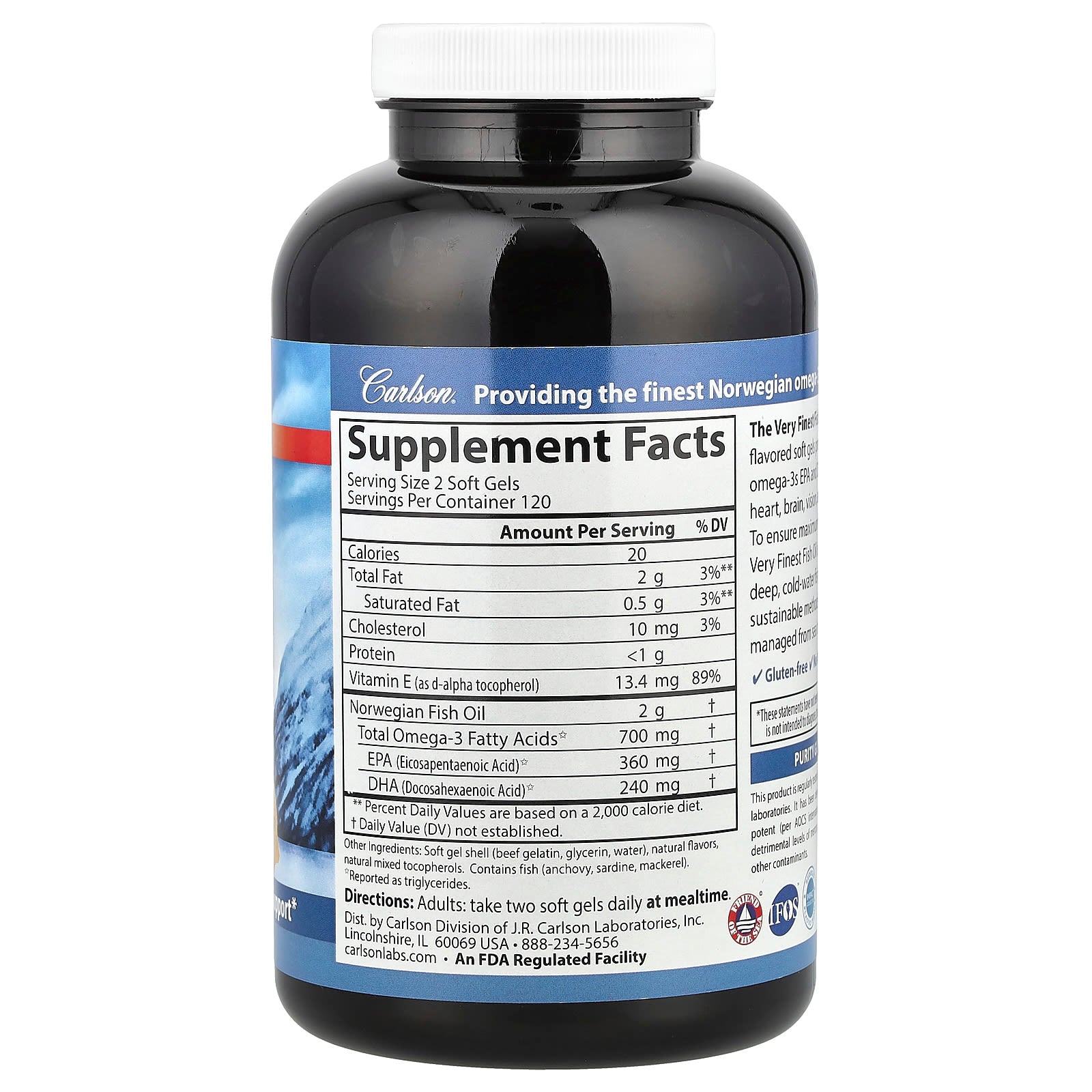 Carlson The Very Finest Fish Oil 240 Soft Gels Natural Lemon - Image 2