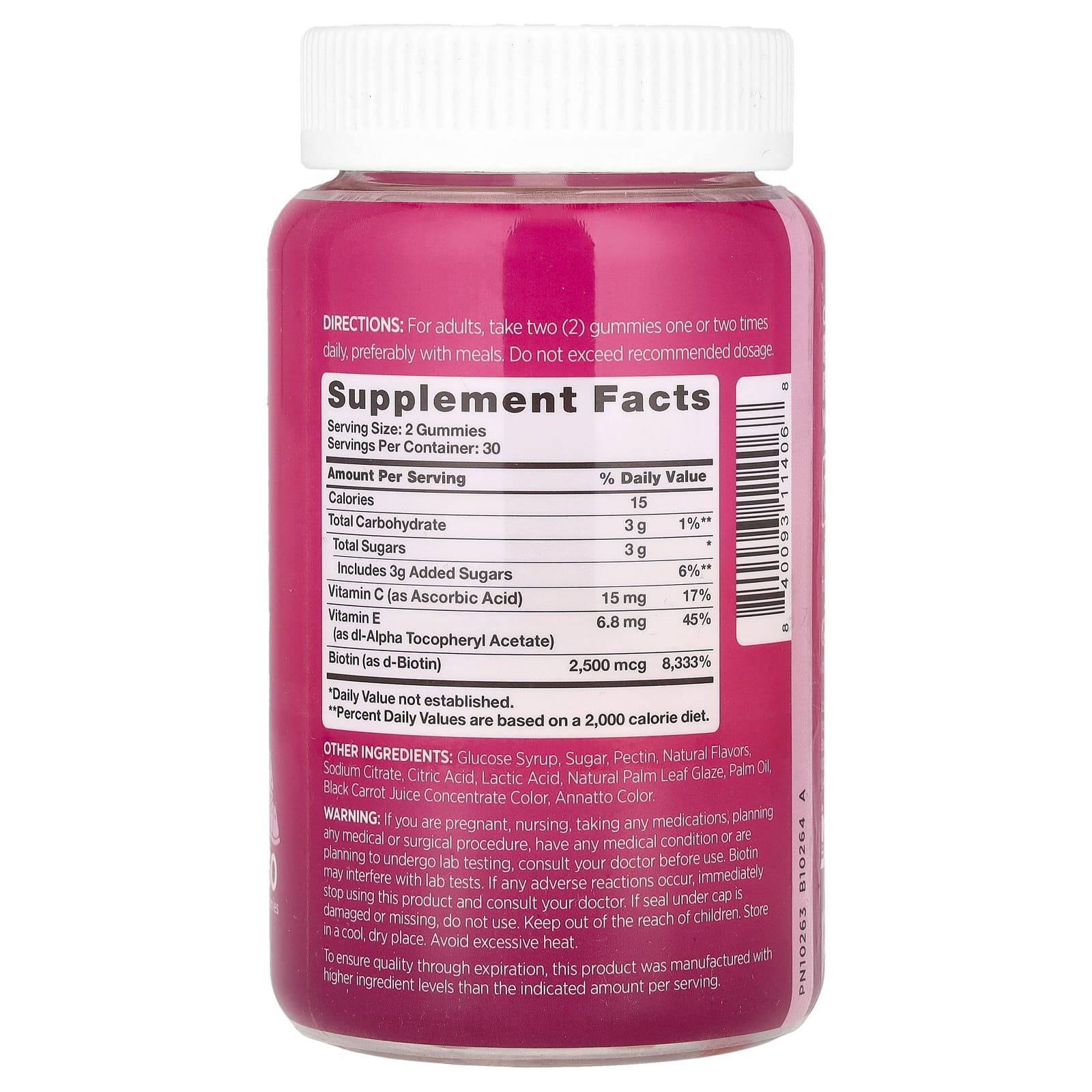 Pink, Biotin Beauty Gummies, Natural Fruit, 60 Gummies - Image 2