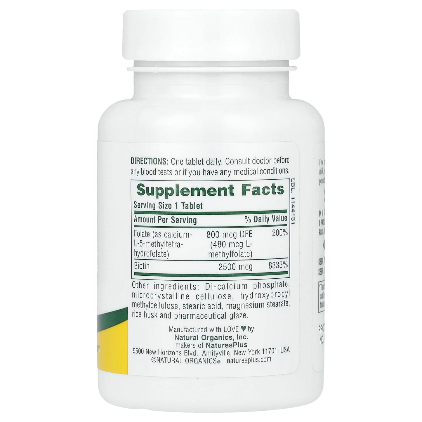 NaturesPlus, Sustained Release Biotin & Folate, 30 Tablets - Image 2