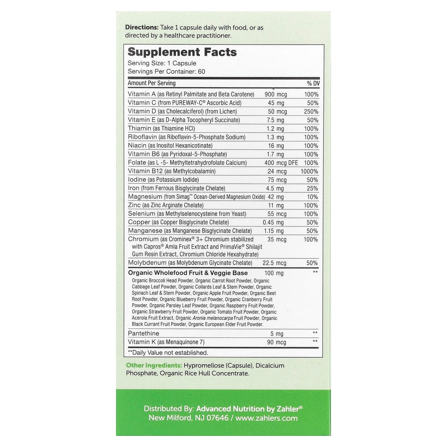 Zahler, One Daily, Daily Multivitamin, 60 Capsules - Image 2