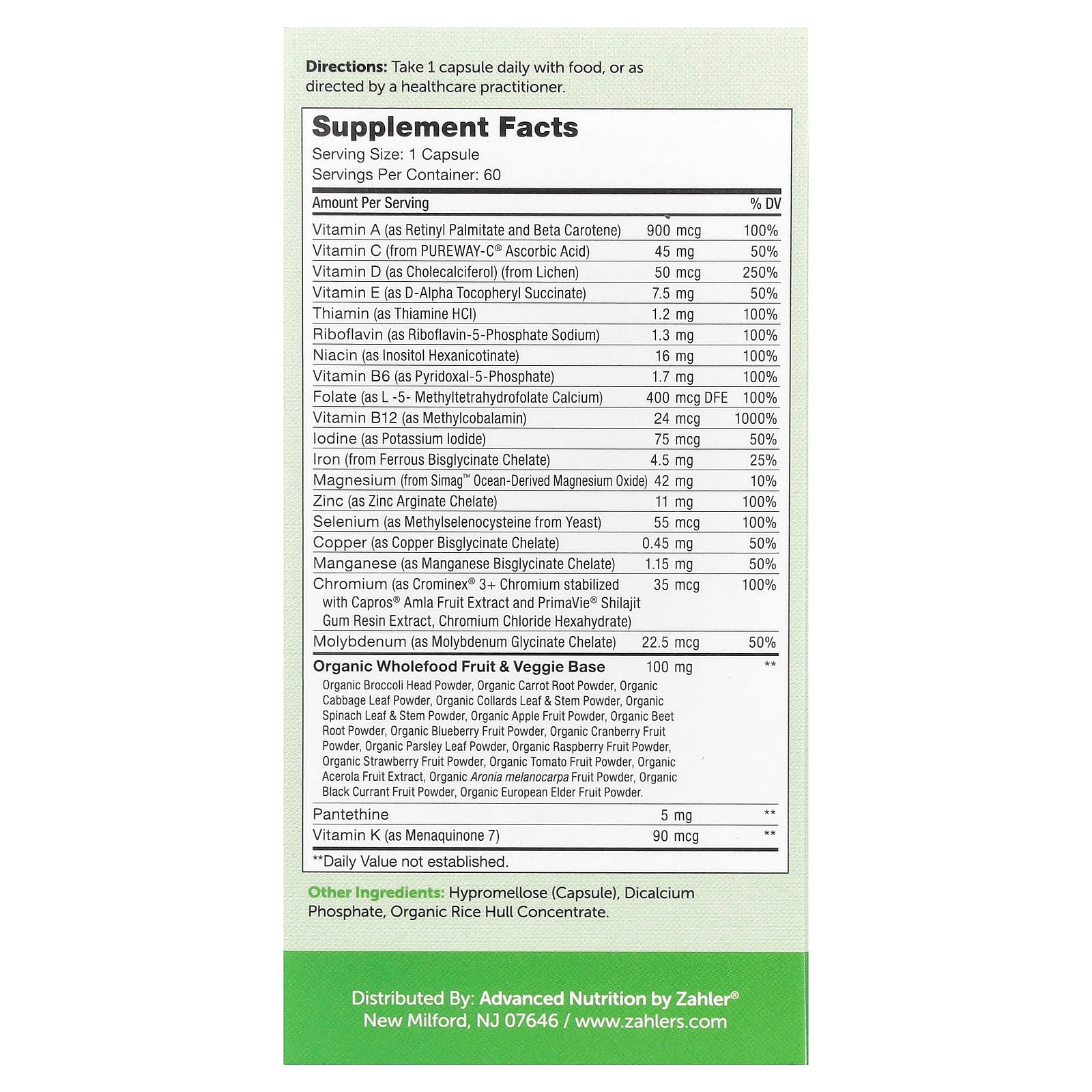 Zahler, One Daily, Daily Multivitamin, 60 Capsules - Image 2