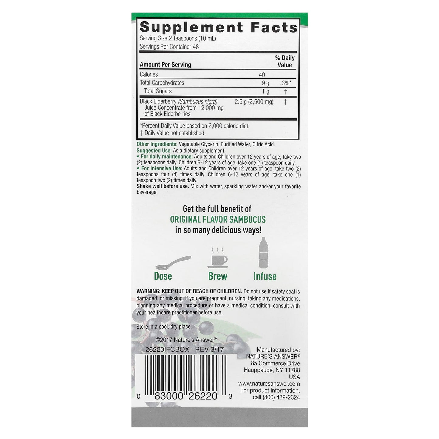 Nature's Answer, Sambucus, Black Elderberry, Alcohol-Free, 2,500 mg, 16 fl oz (480 ml) - Image 2