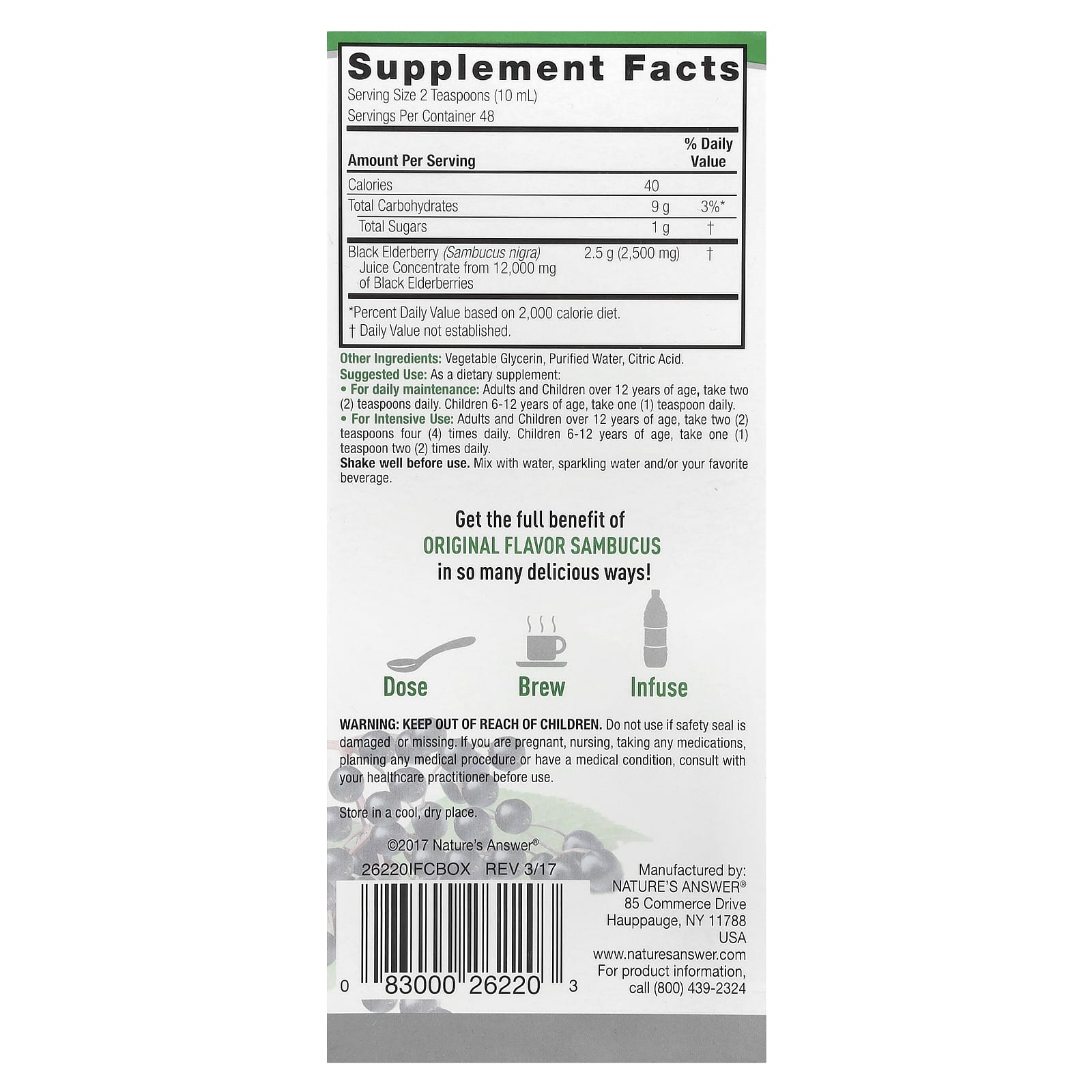 Nature's Answer, Sambucus, Black Elderberry, Alcohol-Free, 2,500 mg, 16 fl oz (480 ml) - Image 2