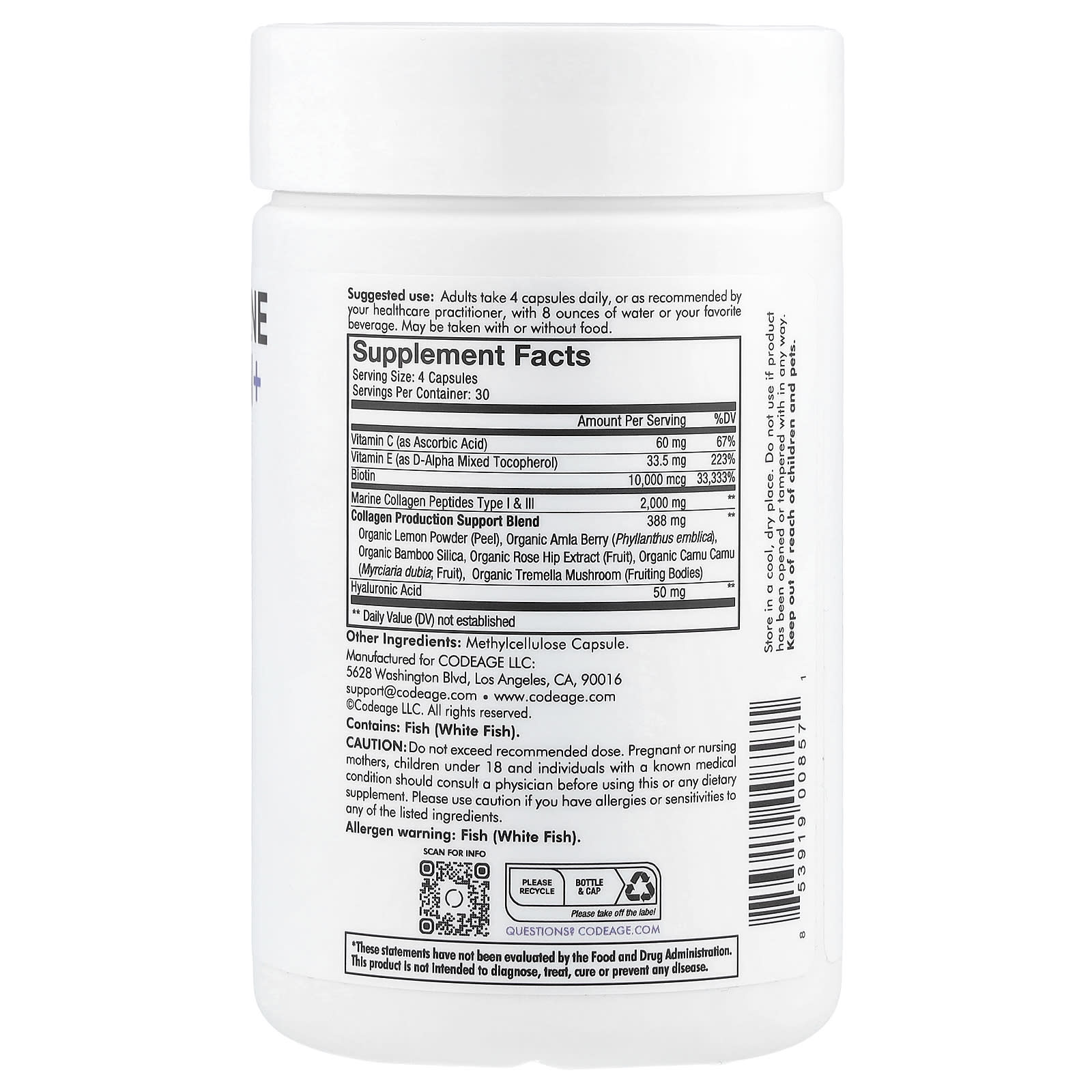 Wild Caught Biotin Marine Collagen+ by CodeAge - 120 Capsules - Image 2