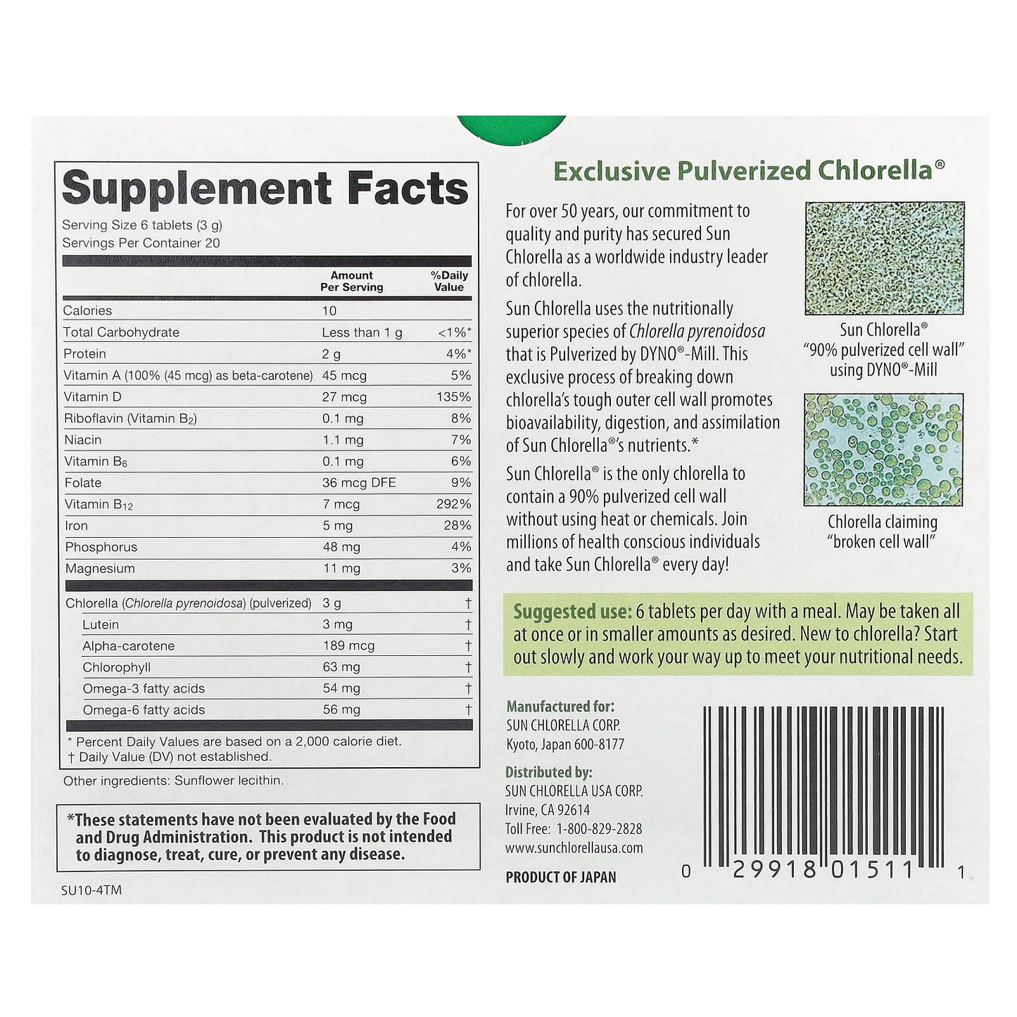 Sun Chlorella, Chlorella Supplement, 120 Tablets - Image 2