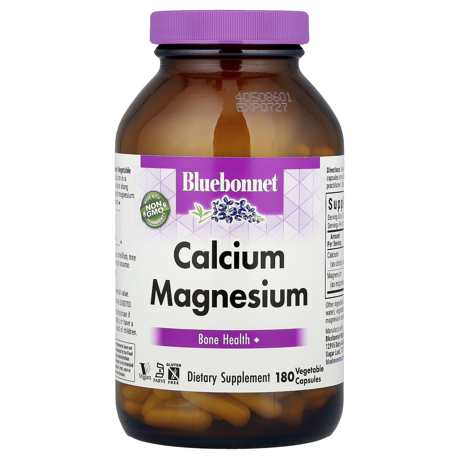 Bluebonnet Nutrition Calcium Magnesium Supplement - 180 Capsules - Image 1