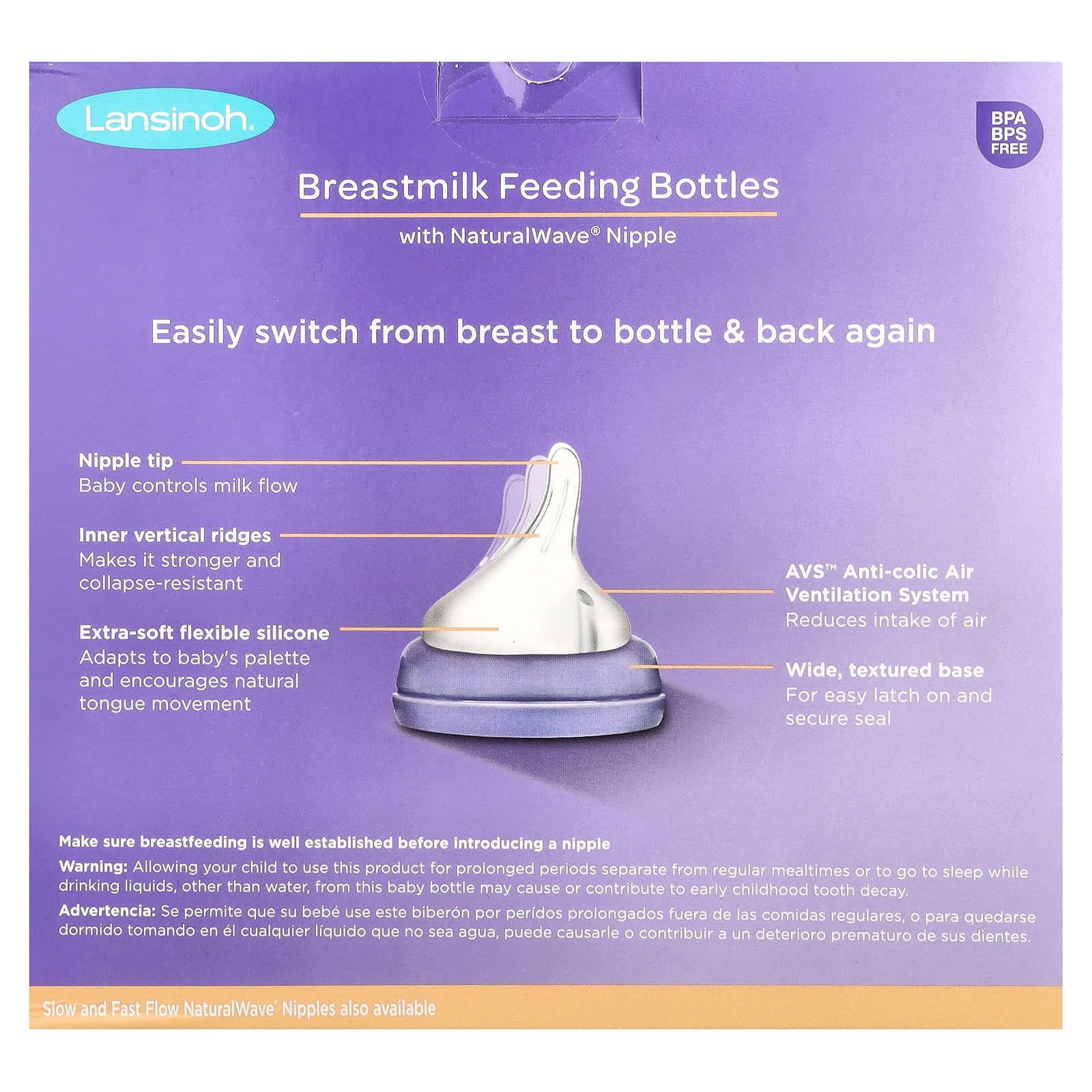Lansinoh, Breastmilk Feeding Bottles with NaturalWave® Nipple, Medium Flow, 3 Bottles, 8 oz (240 ml) Each - Image 2