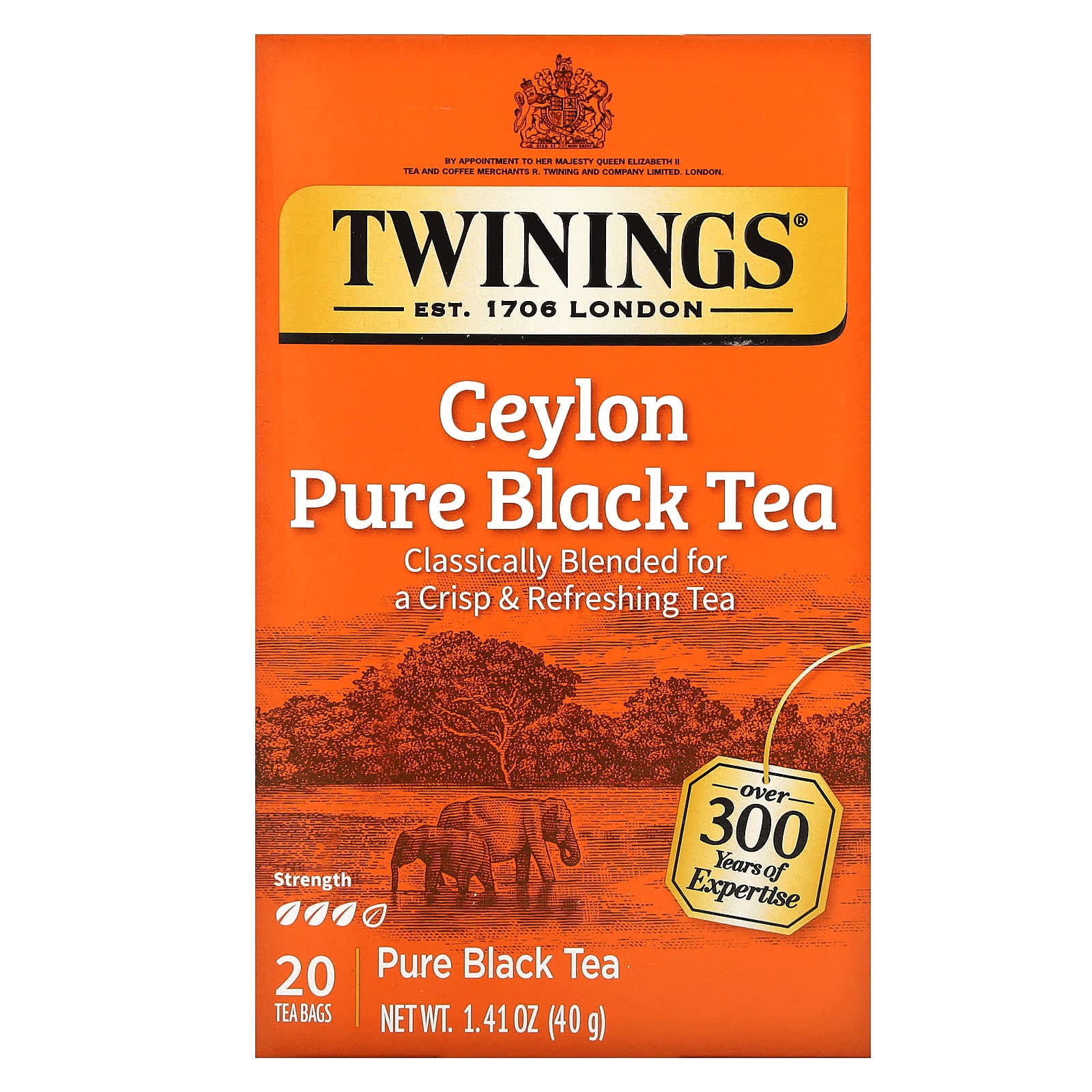 Twinings, Ceylon Pure Black Tea, 20 Tea Bags, 1.41 oz (40 g) - Image 1