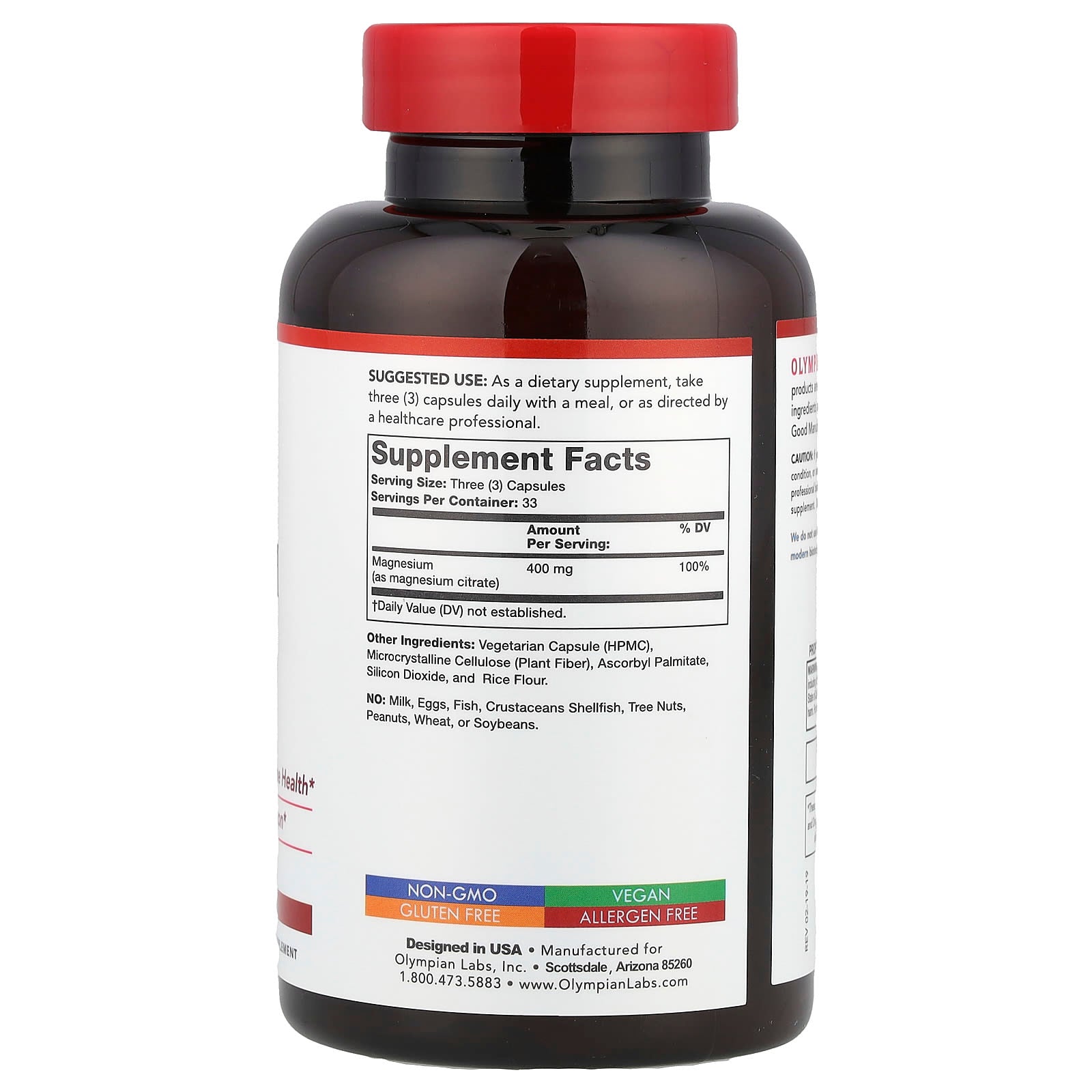 Olympian Labs, Magnesium Citrate, 400 mg, 100 Vegetarian Capsules (133 mg per Capsule) - Image 2