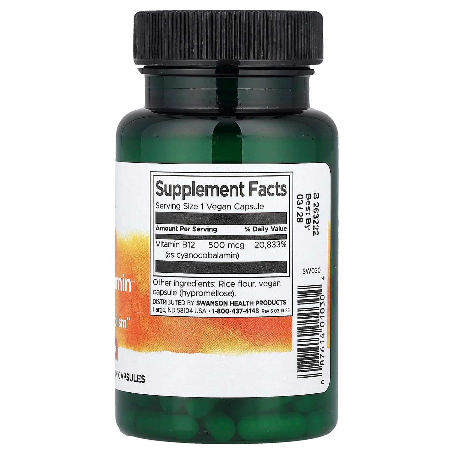 Swanson, Vitamin B12, 500 mcg, 100 Vegan Capsules - Image 2
