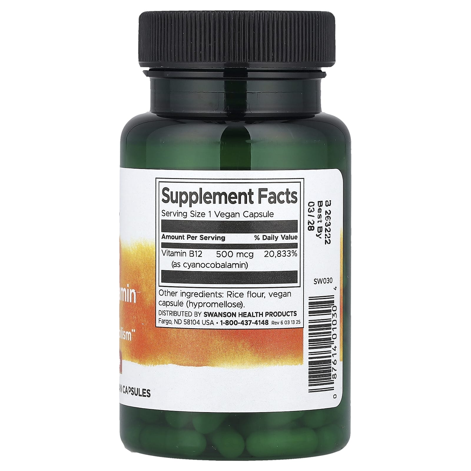 Swanson, Vitamin B12, 500 mcg, 100 Vegan Capsules - Image 2