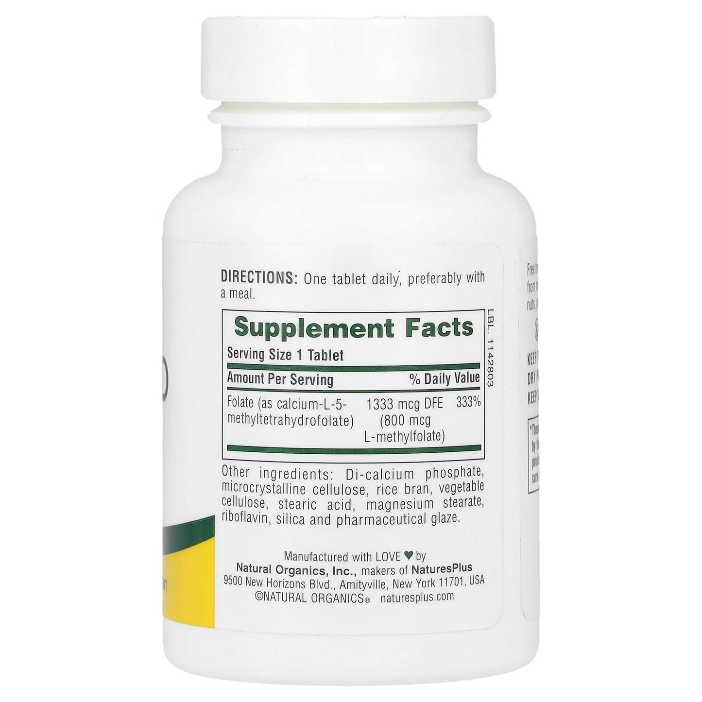 NaturesPlus, Folic Acid as Methylfolate , 800 mcg, 90 Tablets - Image 2