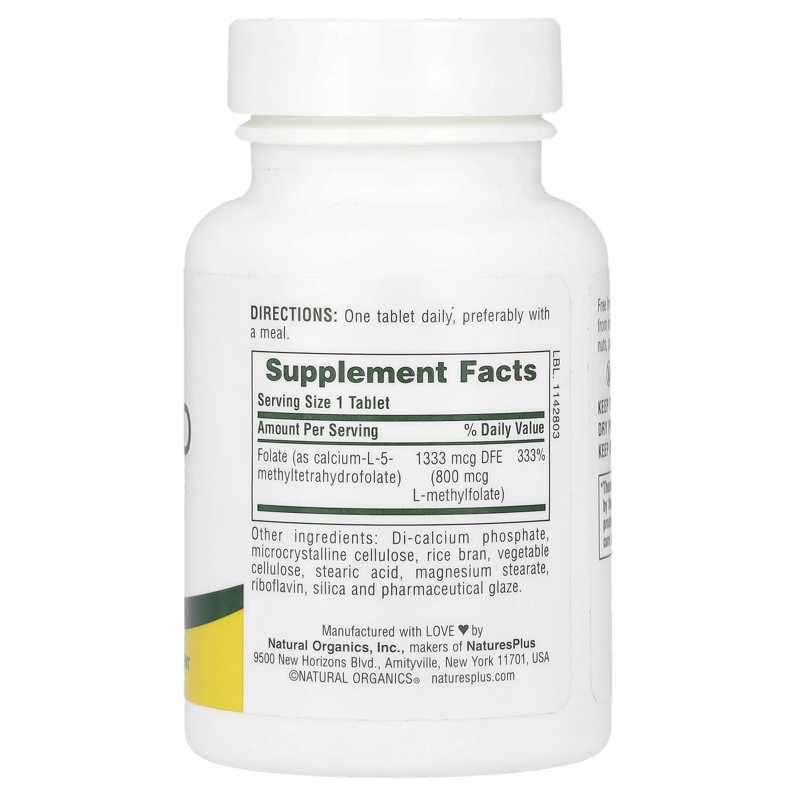 NaturesPlus, Folic Acid as Methylfolate , 800 mcg, 90 Tablets - Image 2