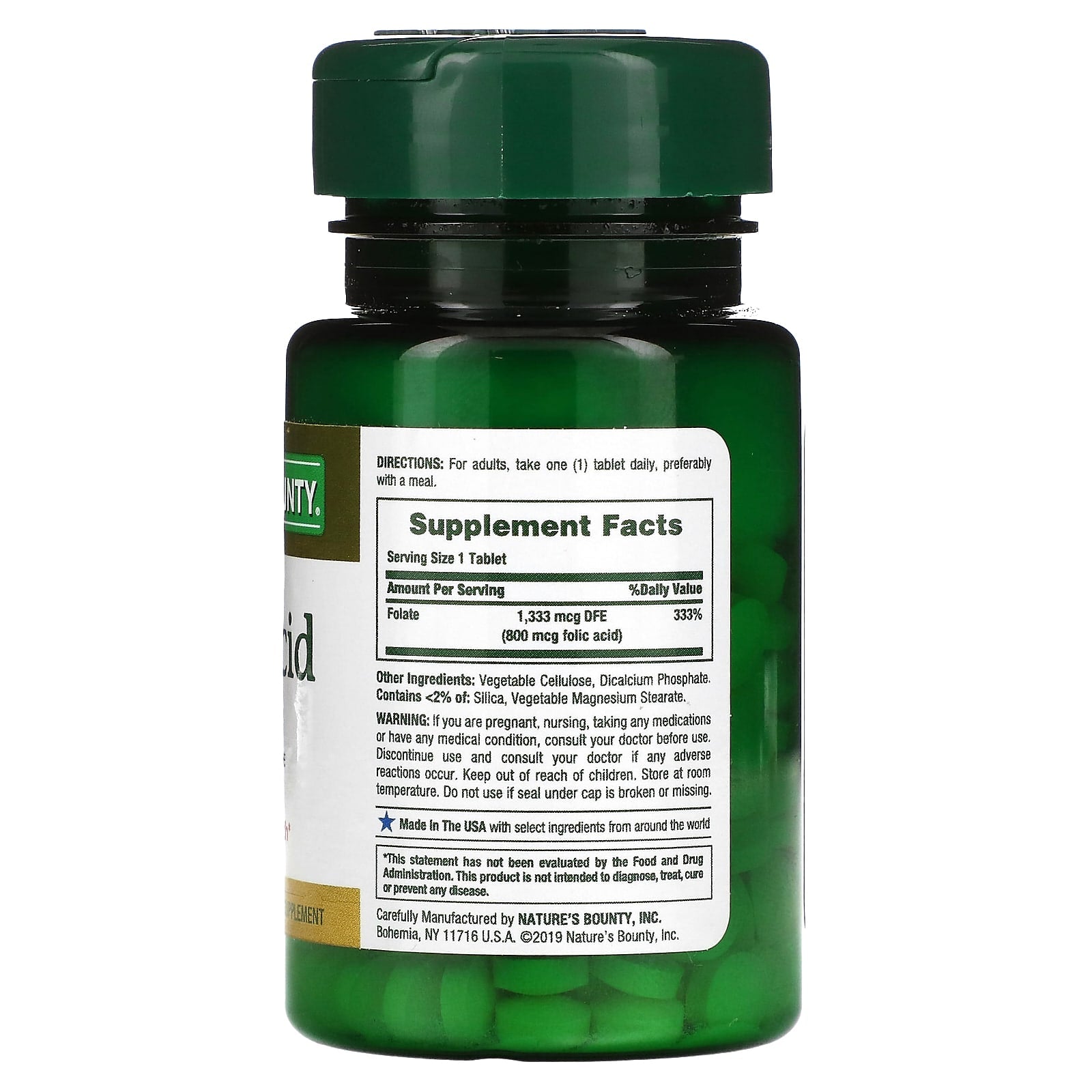 Nature's Bounty, Folic Acid, 800 mcg, 250 Tablets - Image 2