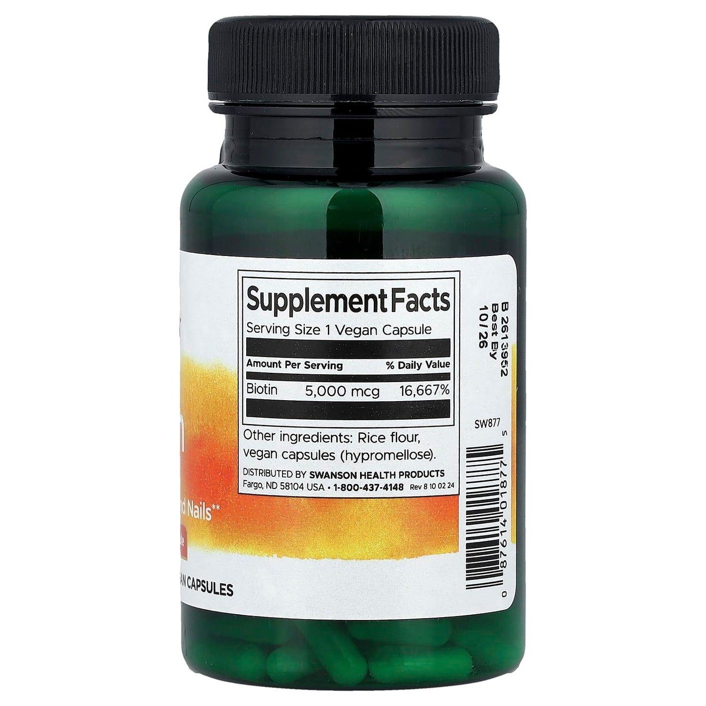 Swanson, Biotin, 5,000 mcg, 100 Vegan Capsules - Image 2