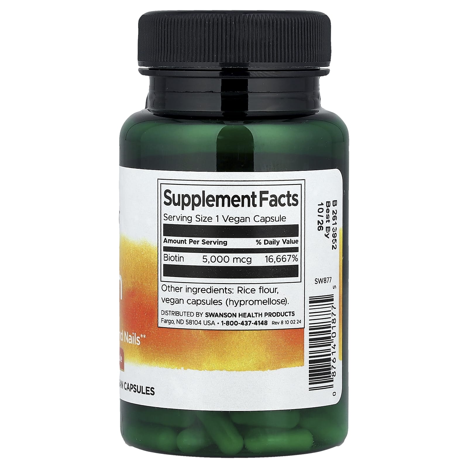 Swanson, Biotin, 5,000 mcg, 100 Vegan Capsules - Image 2