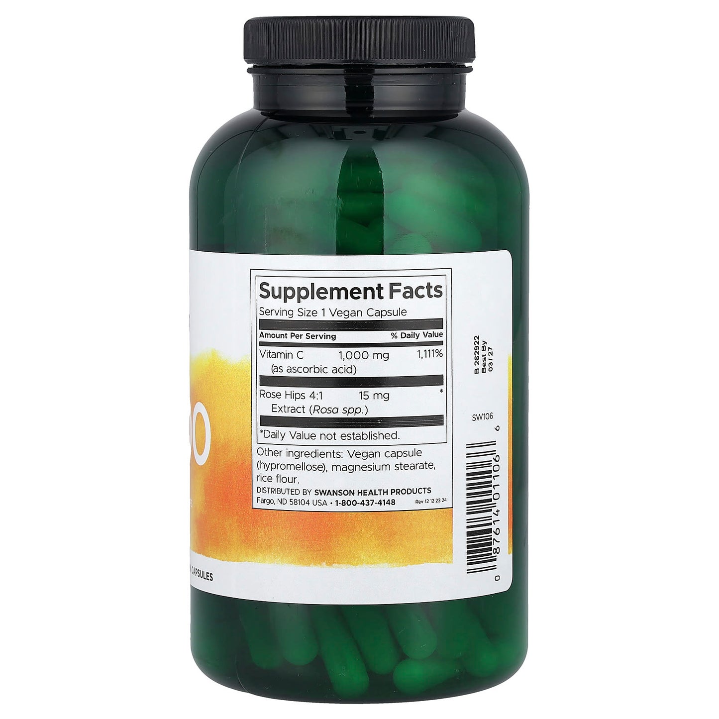 Swanson, C-1000, Vitamin C With Rose Hips, 250 Vegan Capsules - Image 2