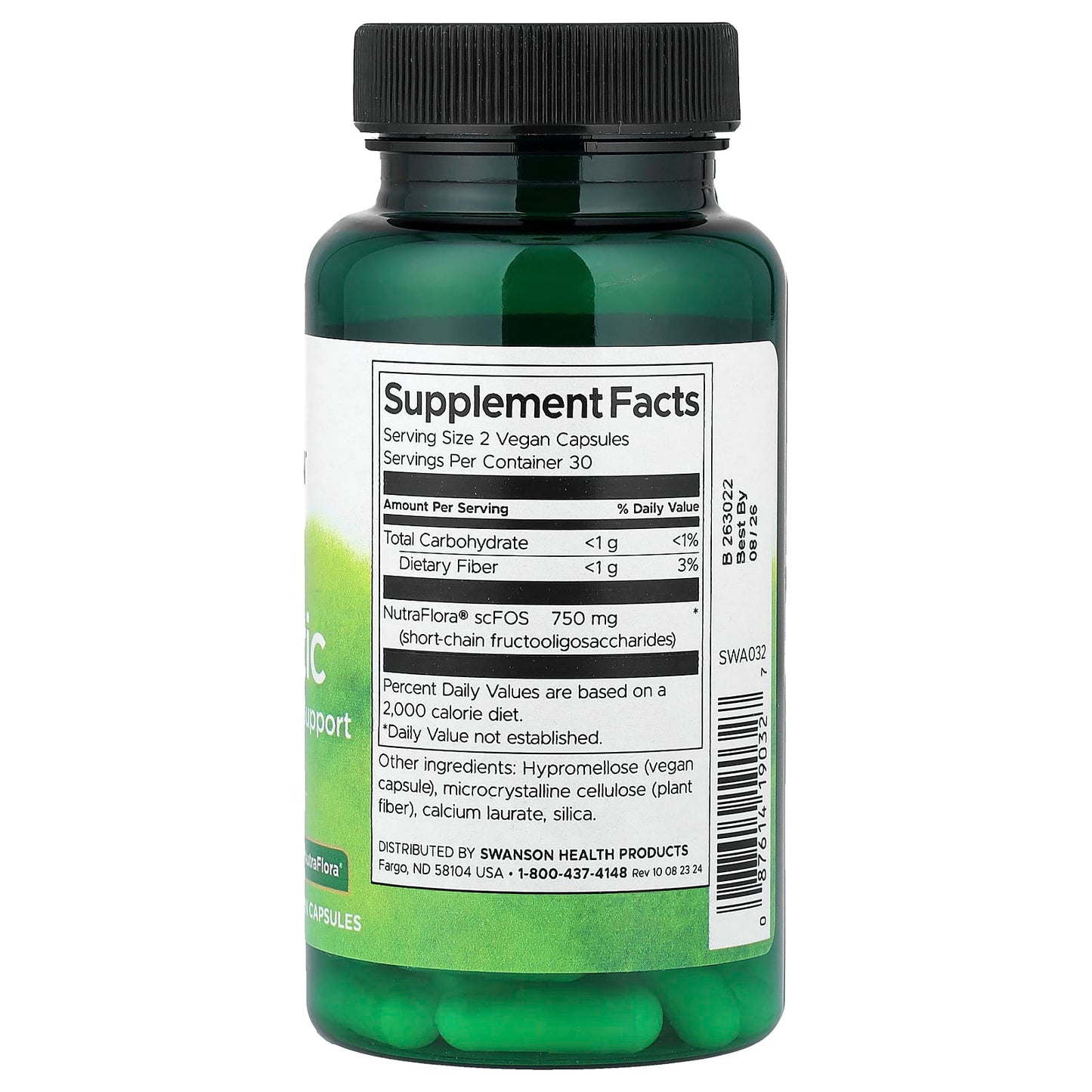 Swanson, Prebiotic For Friendly Flora Support, 60 Vegan Capsules - Image 2