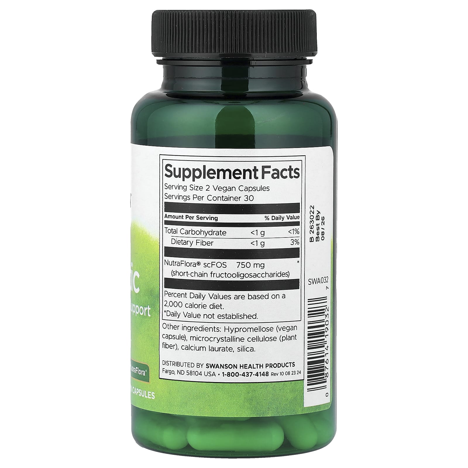 Swanson, Prebiotic For Friendly Flora Support, 60 Vegan Capsules - Image 2