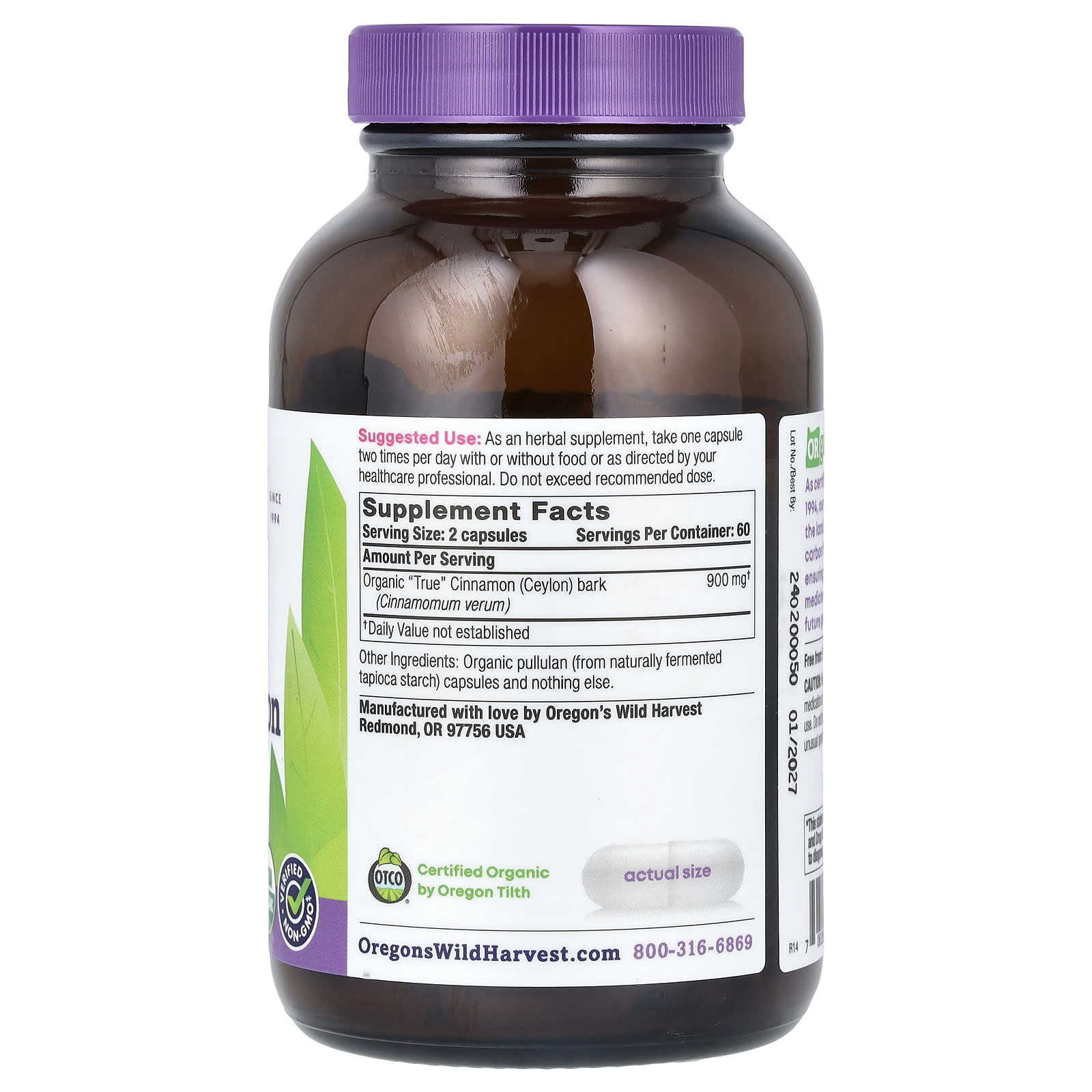 Oregon's Wild Harvest, Organic True Cinnamon, 120 Organic Vegan Capsules (450 mg per Capsule) - Image 2