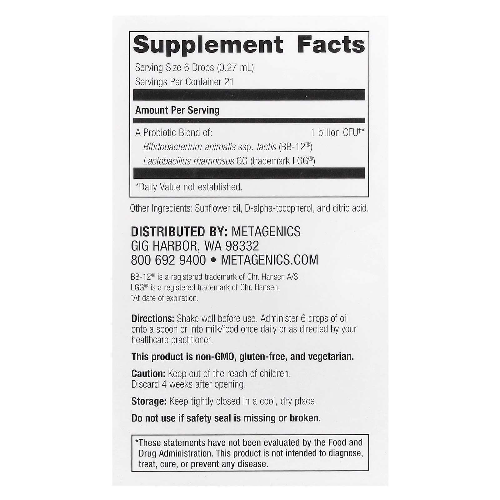 Metagenics, MetaKids®, Baby Probiotic, 0.19 fl oz (5.65 ml)