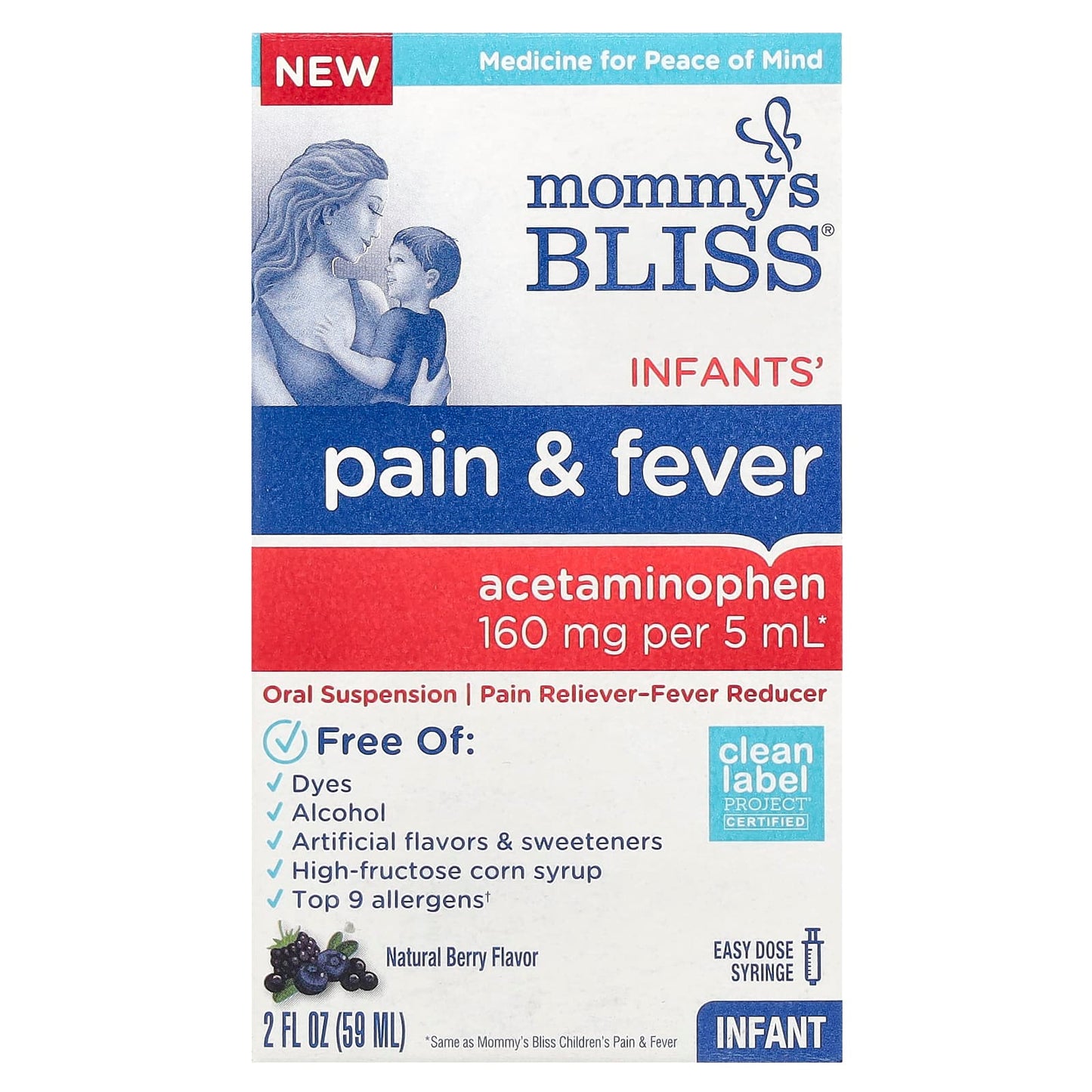 Mommy's Bliss, Infants' Pain & Fever, Natural Berry, 160 mg , 2 fl oz (59 ml) - Image 1