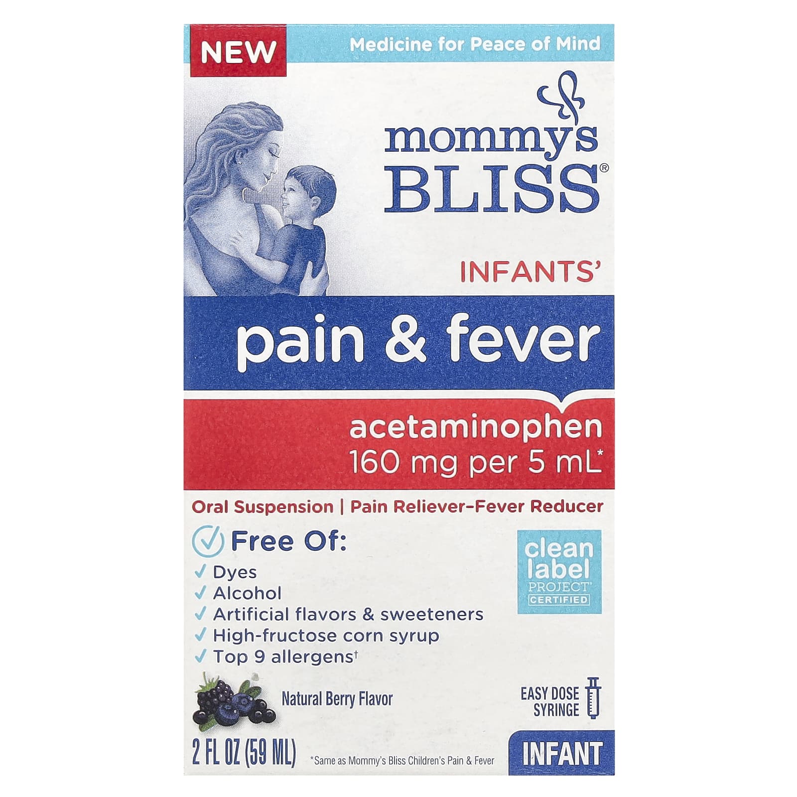 Mommy's Bliss, Infants' Pain & Fever, Natural Berry, 160 mg , 2 fl oz (59 ml) - Image 1
